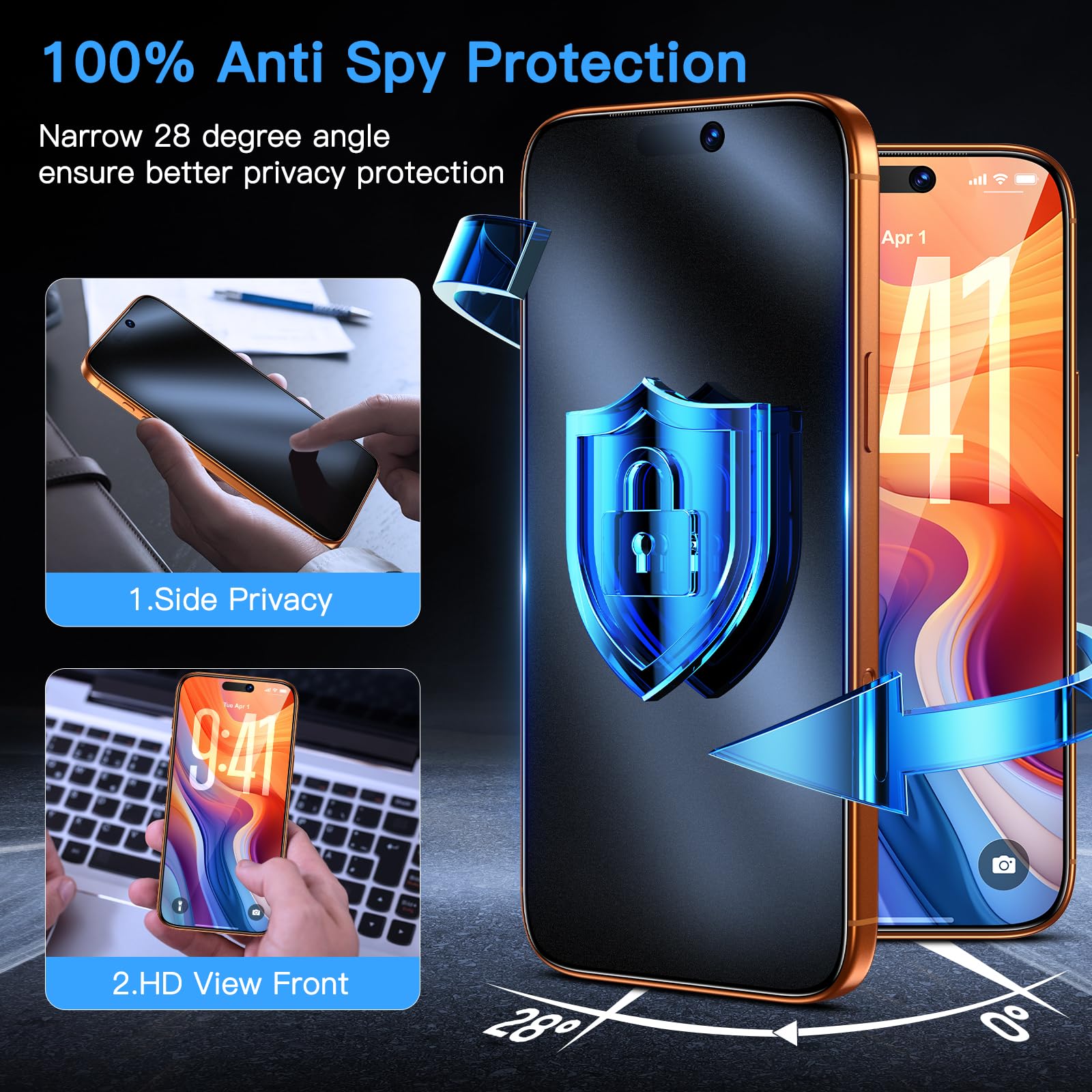 Uyiton Pellicola protettiva per la privacy opaca per iPhone 17 Pro Max | Anti-spia, antiriflesso e anti-impronte, sblocco delle impronte digitali, durezza 9H+, infrangibile, liscio, senza bolle