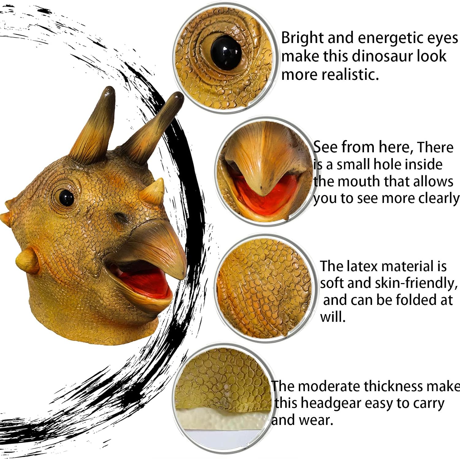 Triceratops Head Mask Raptor Dinosaur T-rex Mask Animal Latex Full Mask for Halloween Party Costume Props (Dinosaur)