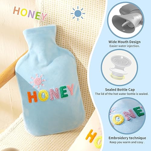 Miniatura 5 de samply Botella de agua caliente con tapa suave, bolsa de agua caliente de 2 litros para compresas frías y calientes, calentador de pies de mano,