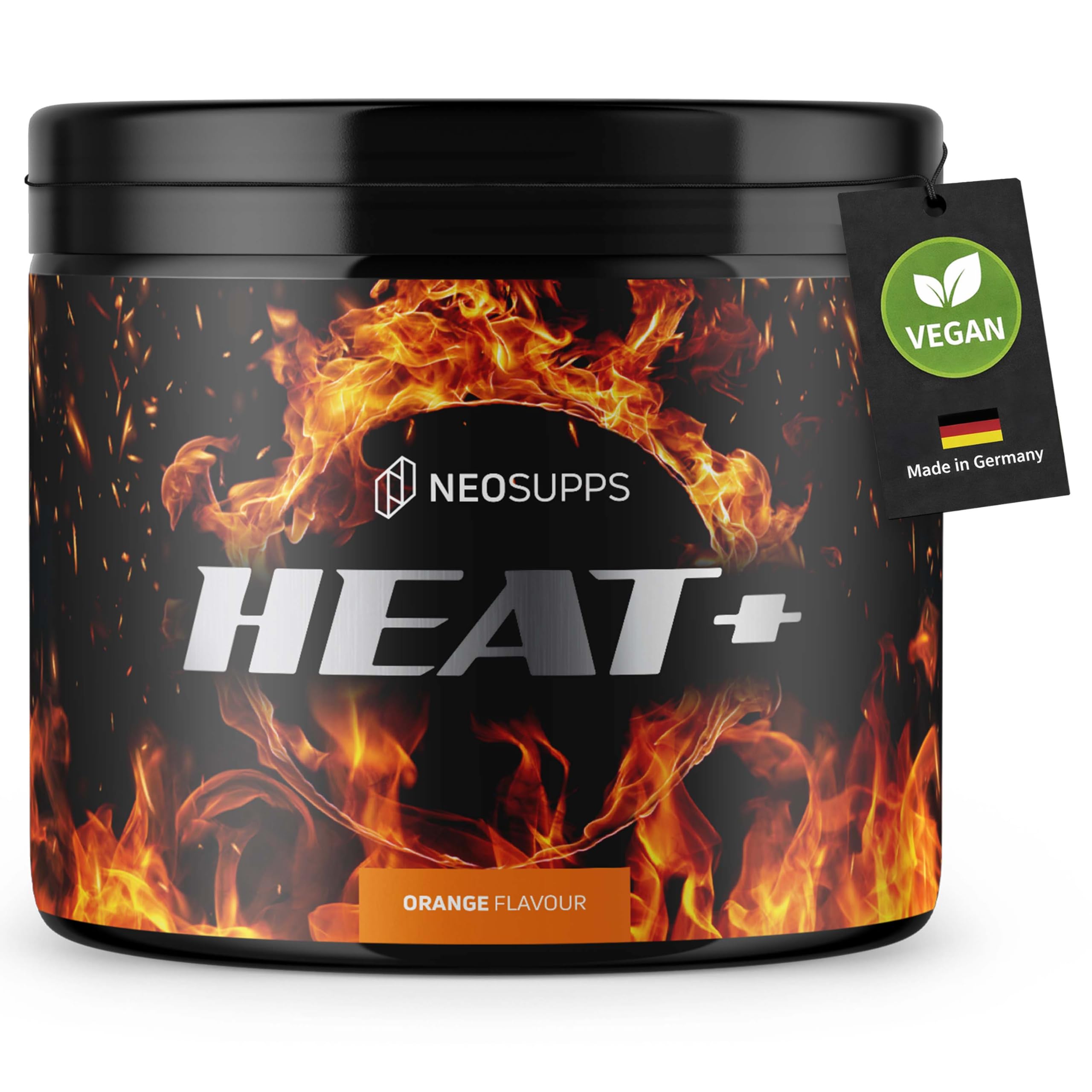 Neosupps Heat+ Diät-Support 240g, zur Anregung des Stoffwechsels & Fettverbrennung, L-Carnitin L-Tartrat Koffein, verbessert Konzentration & Fokus, Erhöht den Energieverbrauch, Vegan, 40 Portionen