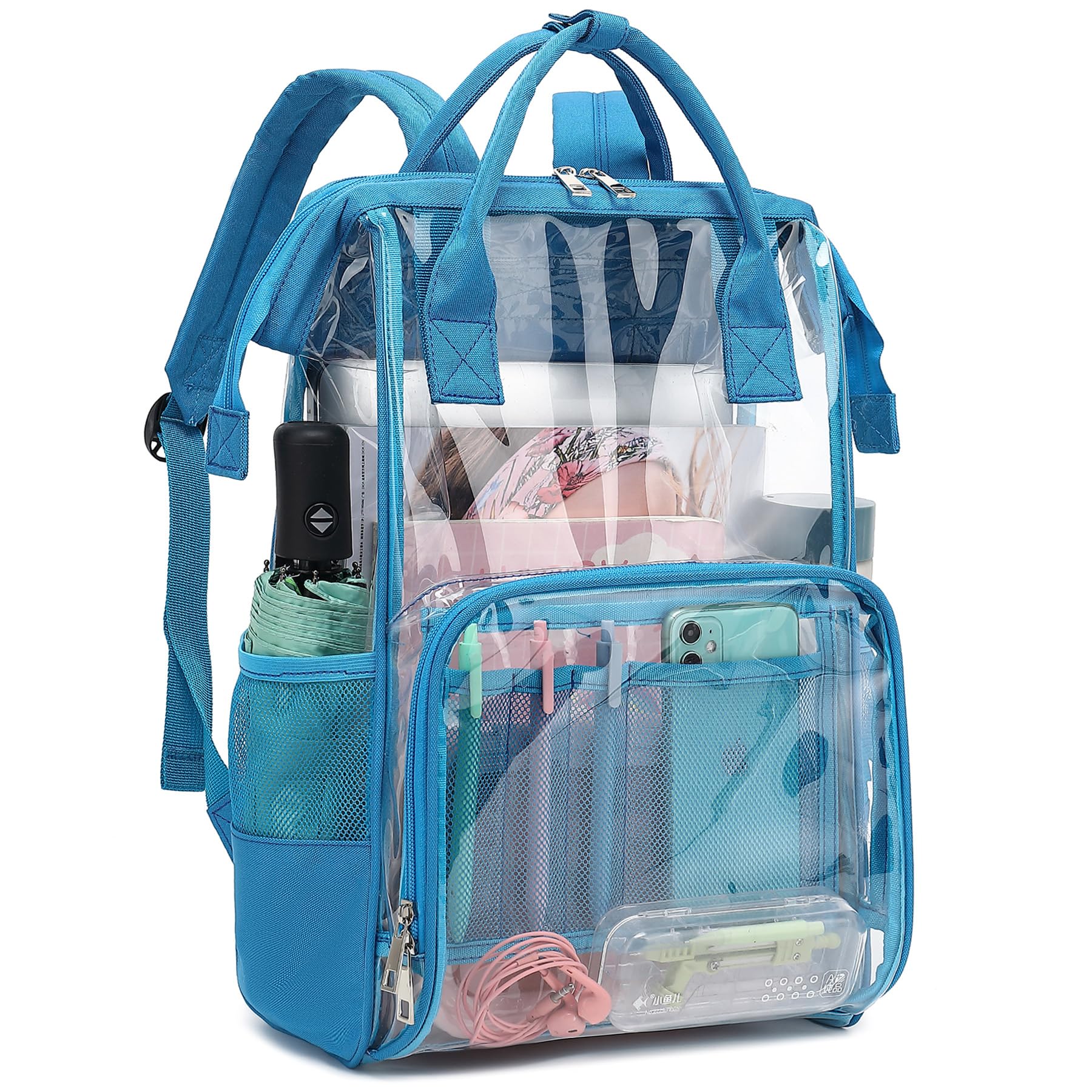 Yusudan Heavy Duty Clear Backpack for Men Women, School Bag Bookbag PVC Plastic Transparent Backpacks for Boys Girls (Peacock Blue)