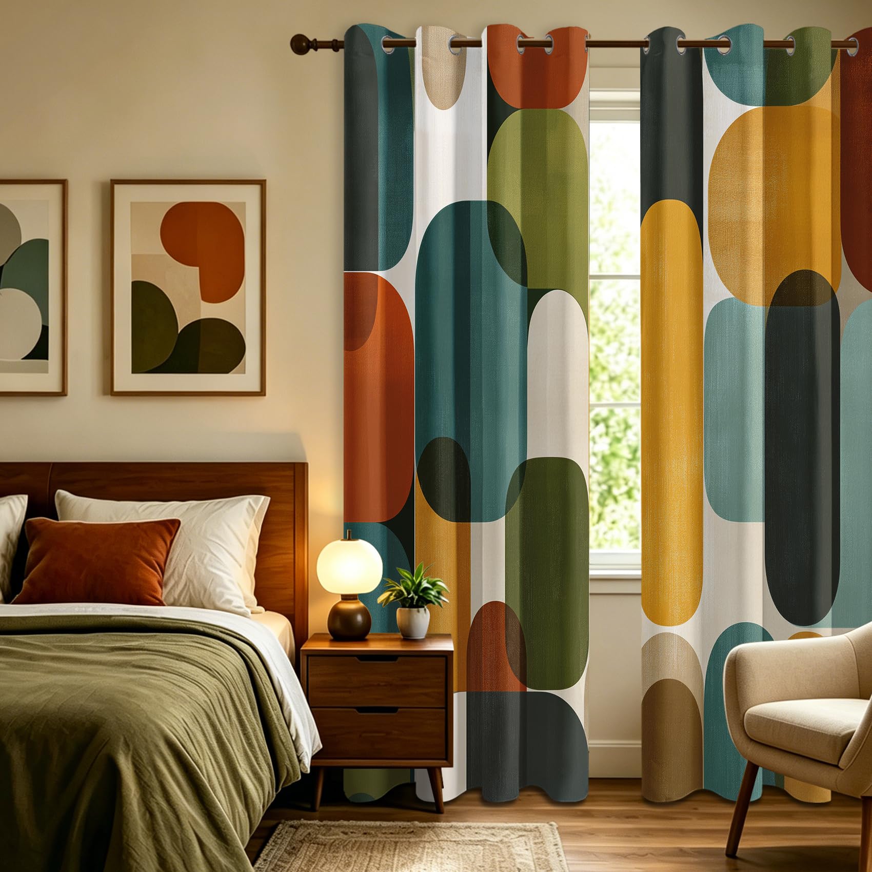 Mistela Blickdichte Gardinen Mid Century - Verdunkelungsvorhang Retro Vorhang mit Ösen für Schlafzimmer Wohnzimmer Kinderzimmer - 2er Set - H260 x B140cm