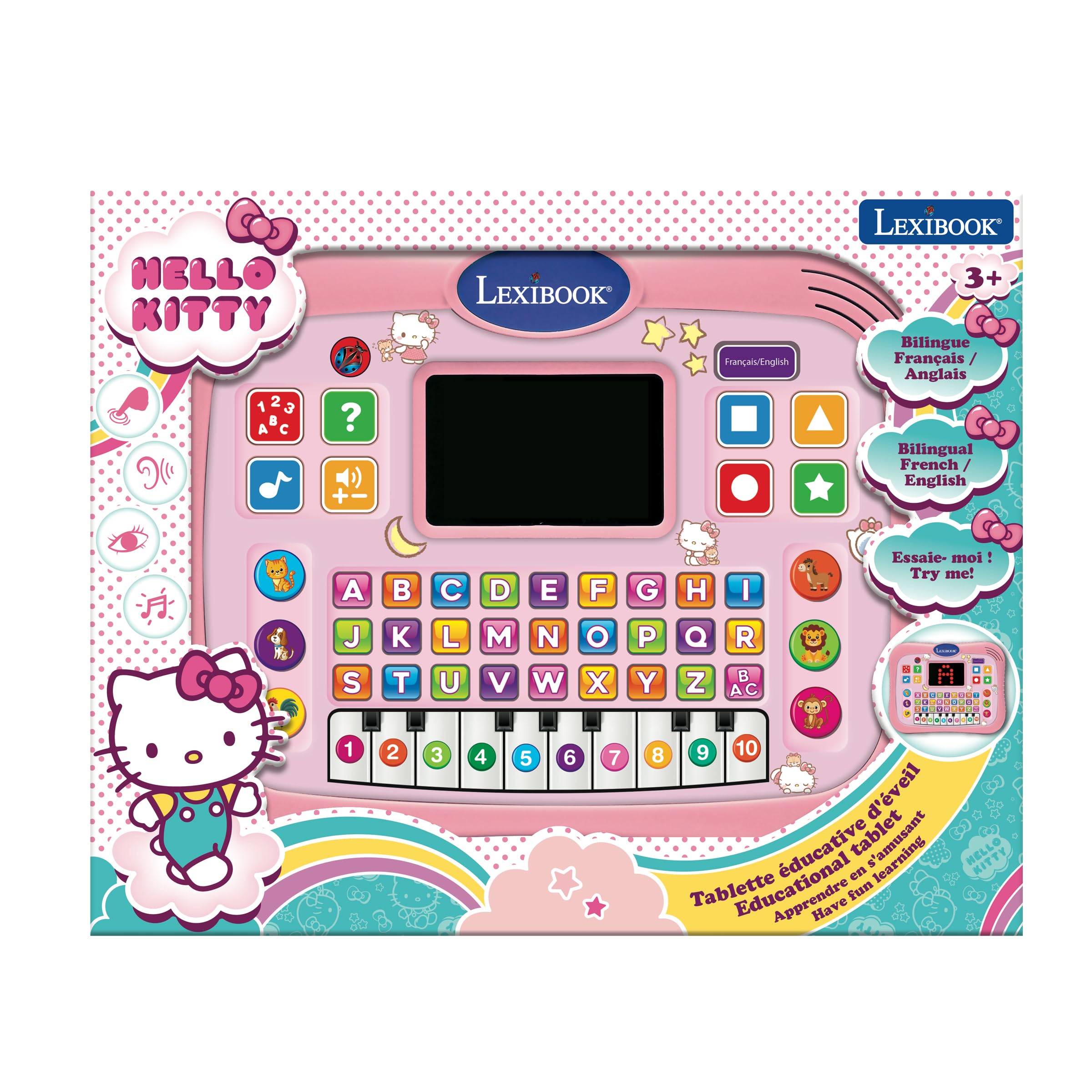 Lexibook, Hello Kitty, Tablette éducative parlante bilingue ABC Hello Kitty avec Touches tactiles et écran LED, Anglais/Français, JCPAD007HKi1LXB, Rose