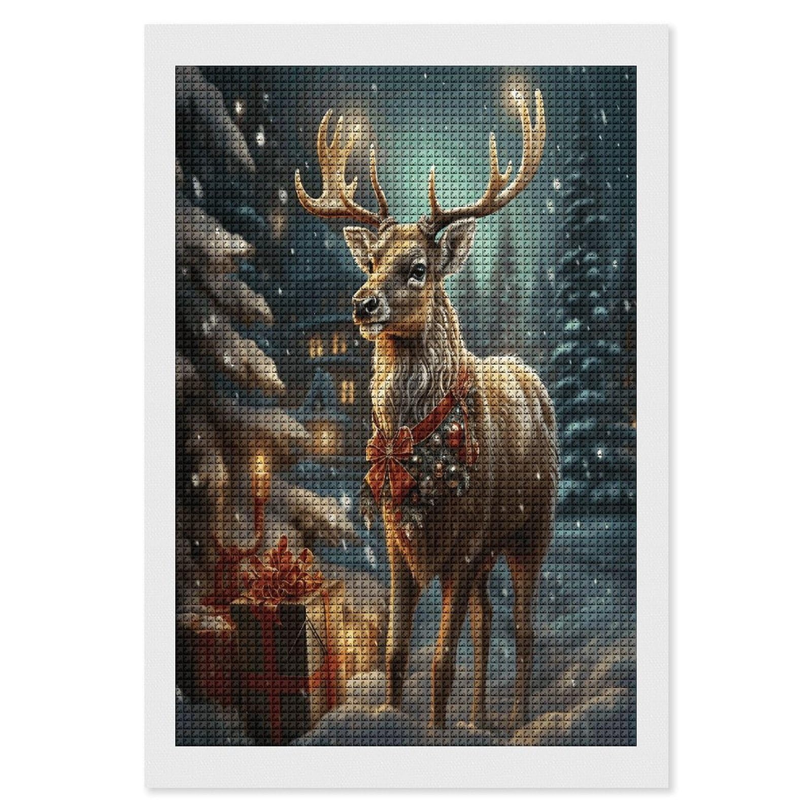 FodPand Christmas Gift Reindeer Diamond Painting Kit for Beginner Fun 5D DIY Crafts for Adults Diamond Art Kits Square Diamond Art Canvas Painting Gem Art Crafts for Home Wall Decor 8"x12"