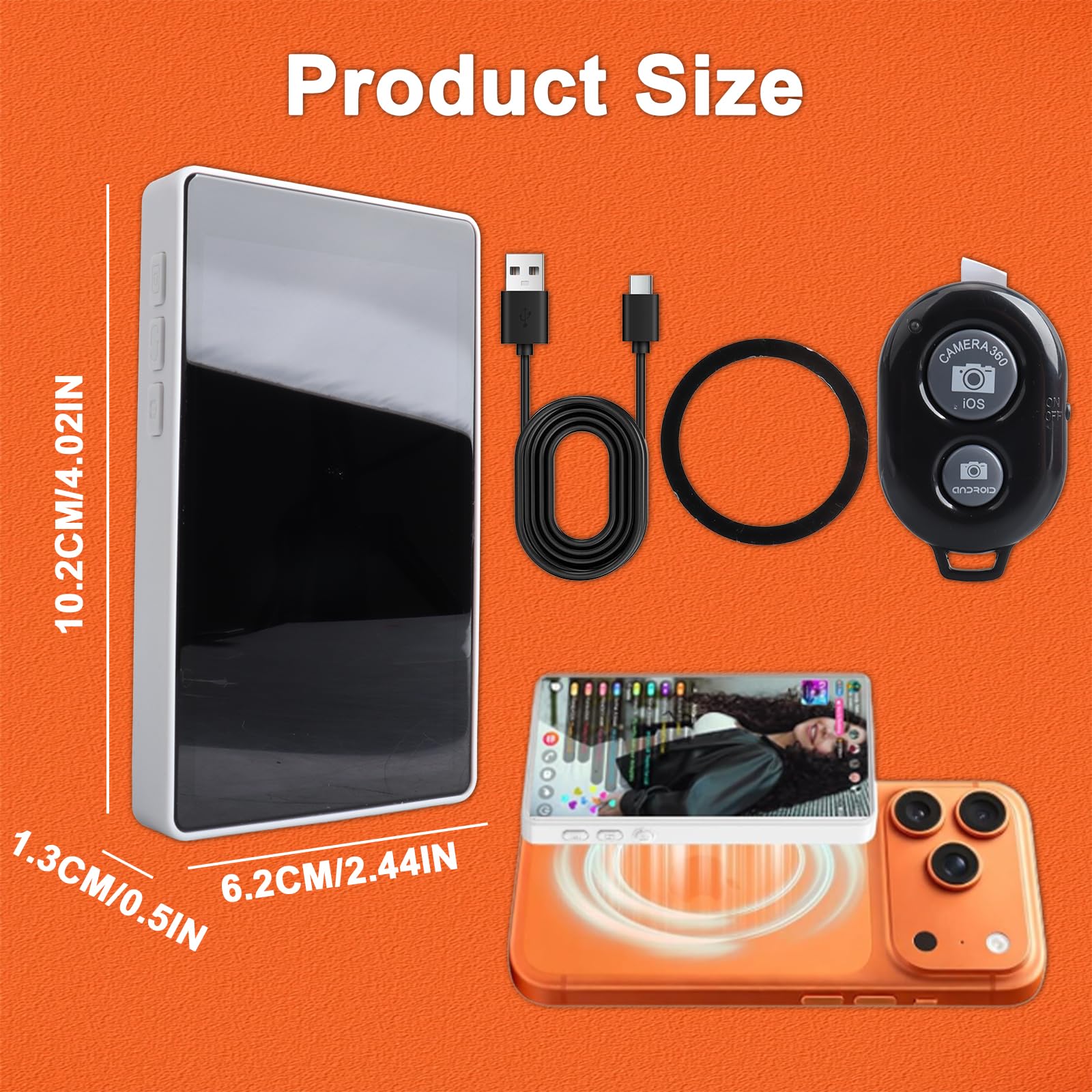 Selfie Monitor Schermo per Telefono, 4H Magnetic Schermo Portatileper Vlog, Selfie Monitor Magnetico Wireless Compatibile con iPhone & Android per Selfie Vlog Live Streaming