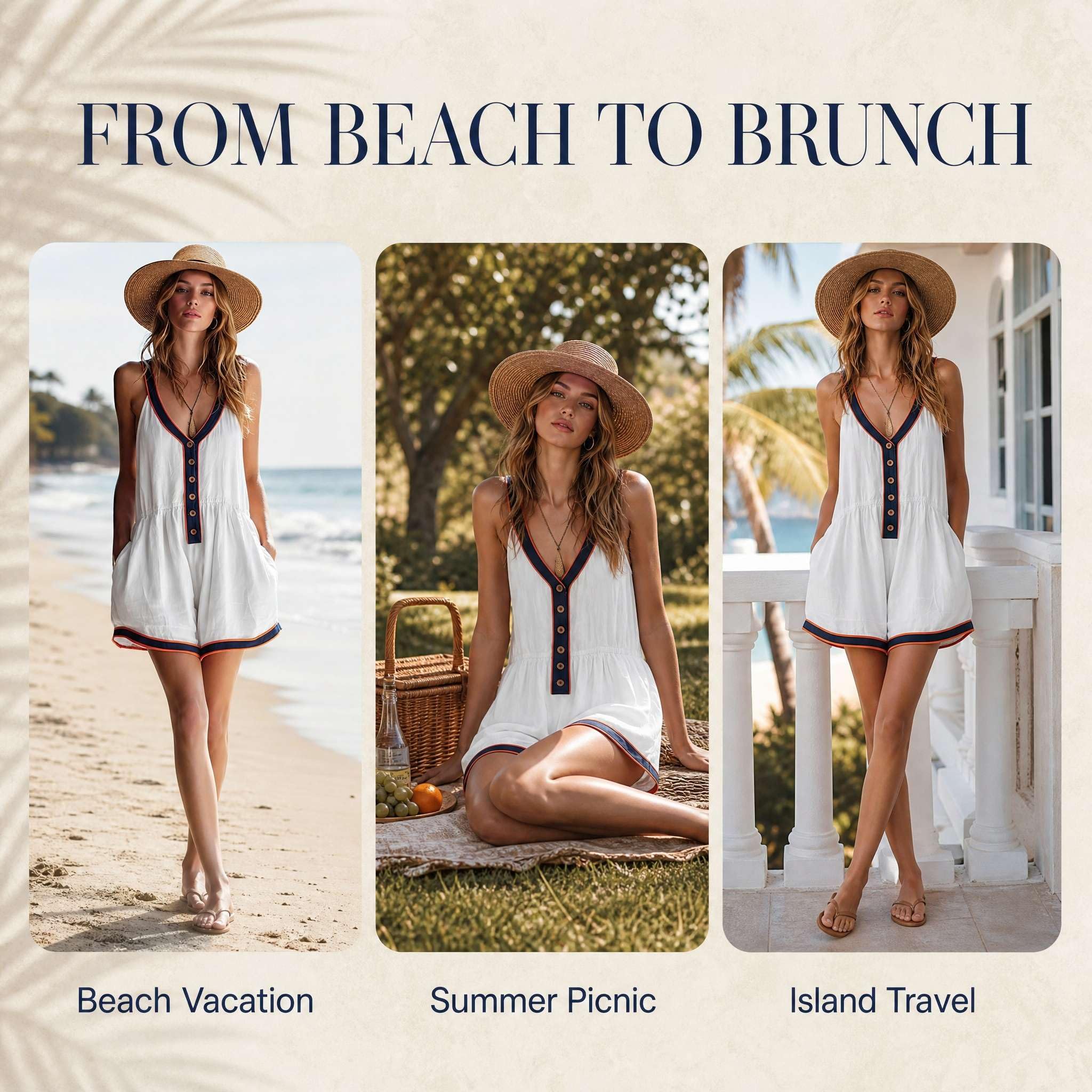 Generico Tuta Elegante Donna - Curvy V Neck Romper Boho Chic Tute da Cerimonia Vita Alta Jumpsuit Casual Morbida Senza Maniche Salopette Moda Spiaggia Vacanza Outfit Leggero con Tasche