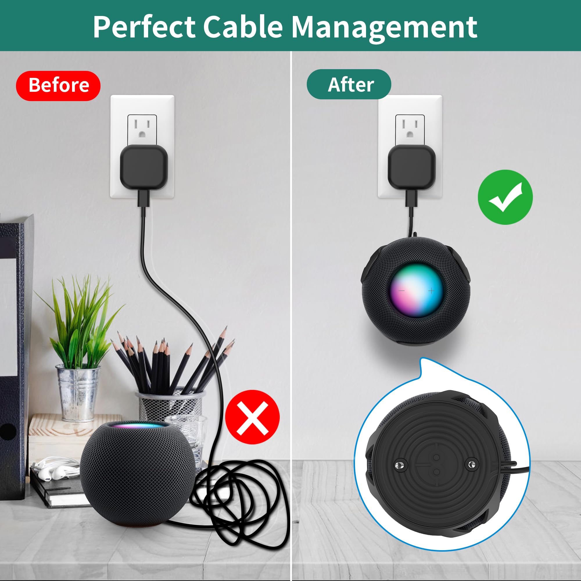 Supporto Parete Per HomePod Mini - Bianco/Nero, Design Salvaspazio Con Gestione Cavi Integrata