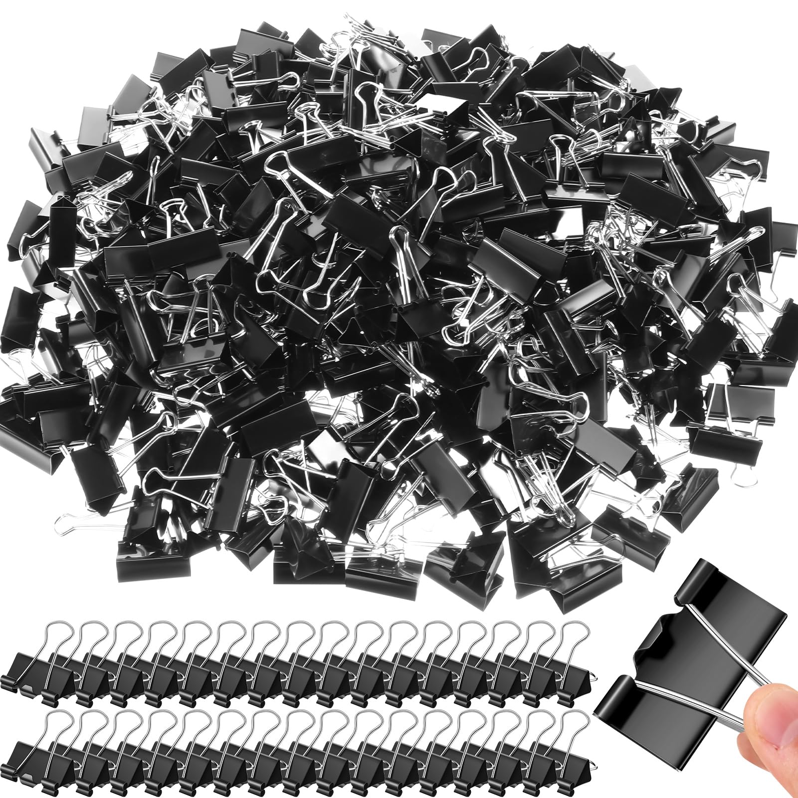 Jetec 500 Pcs Black Binder Clip Paper Clamp Metal Paper Clip, 1.6 Inch