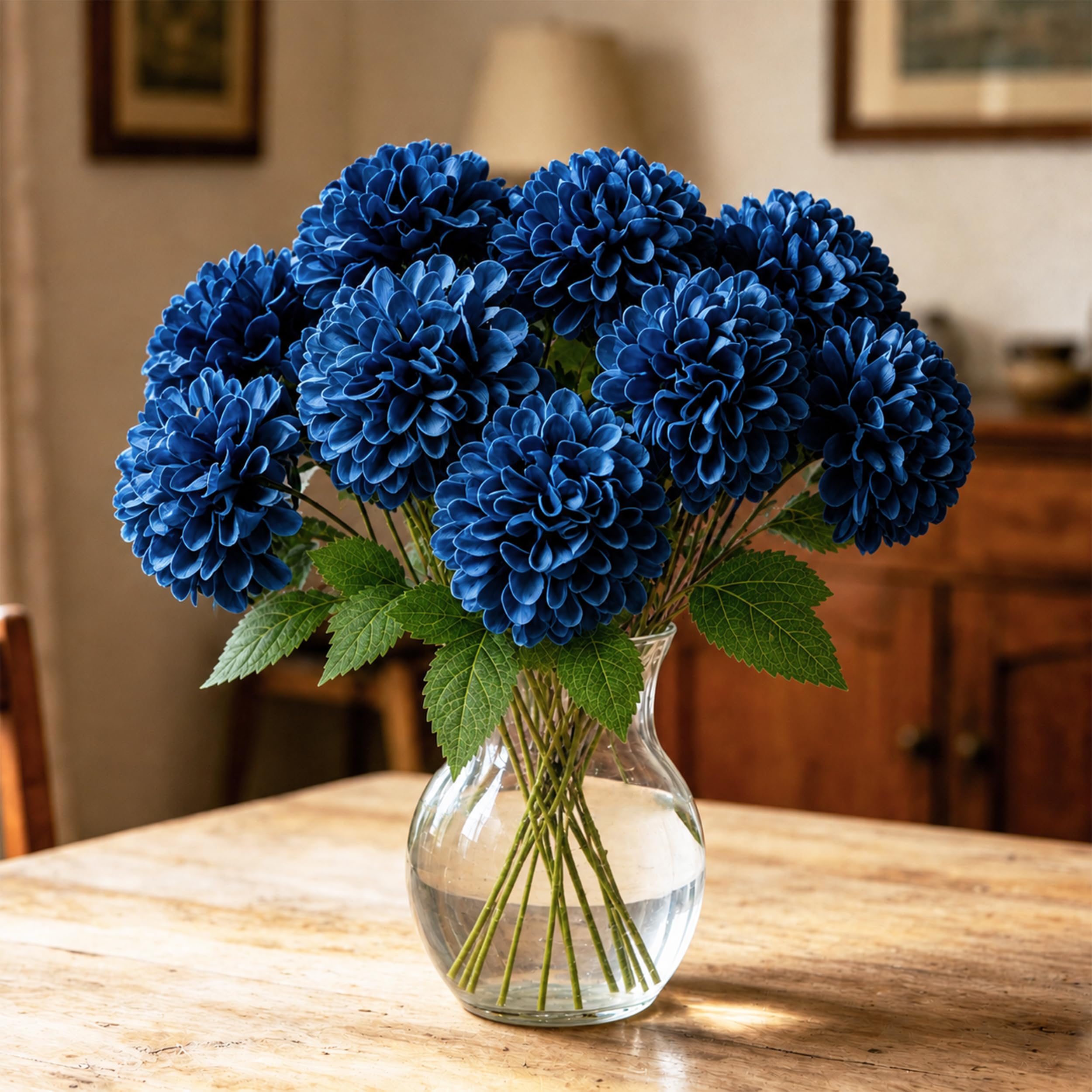XIANNVXI 12 Pcs Navy Blue Artificial Chrysanthemum Flowers Ball with Stems