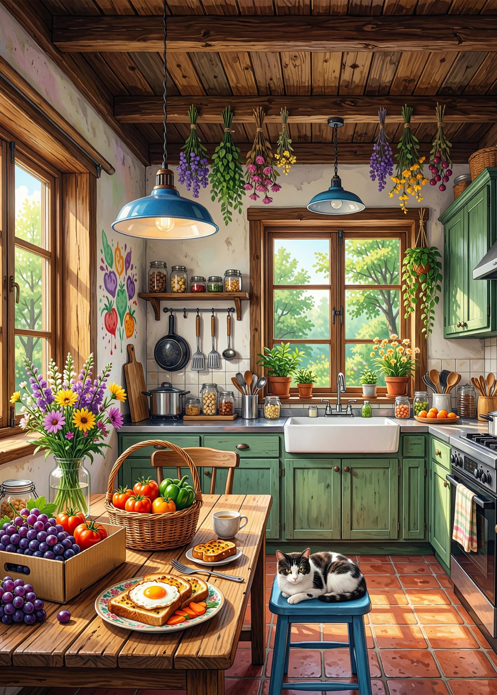 Bullglesup Puzzles for Adults 1000 Pieces, Lavender Kitchen Jigsaw with Poster Letter on Back, Unique Pieces Fit Well No Dust (27.5"x19.6") โ image 1