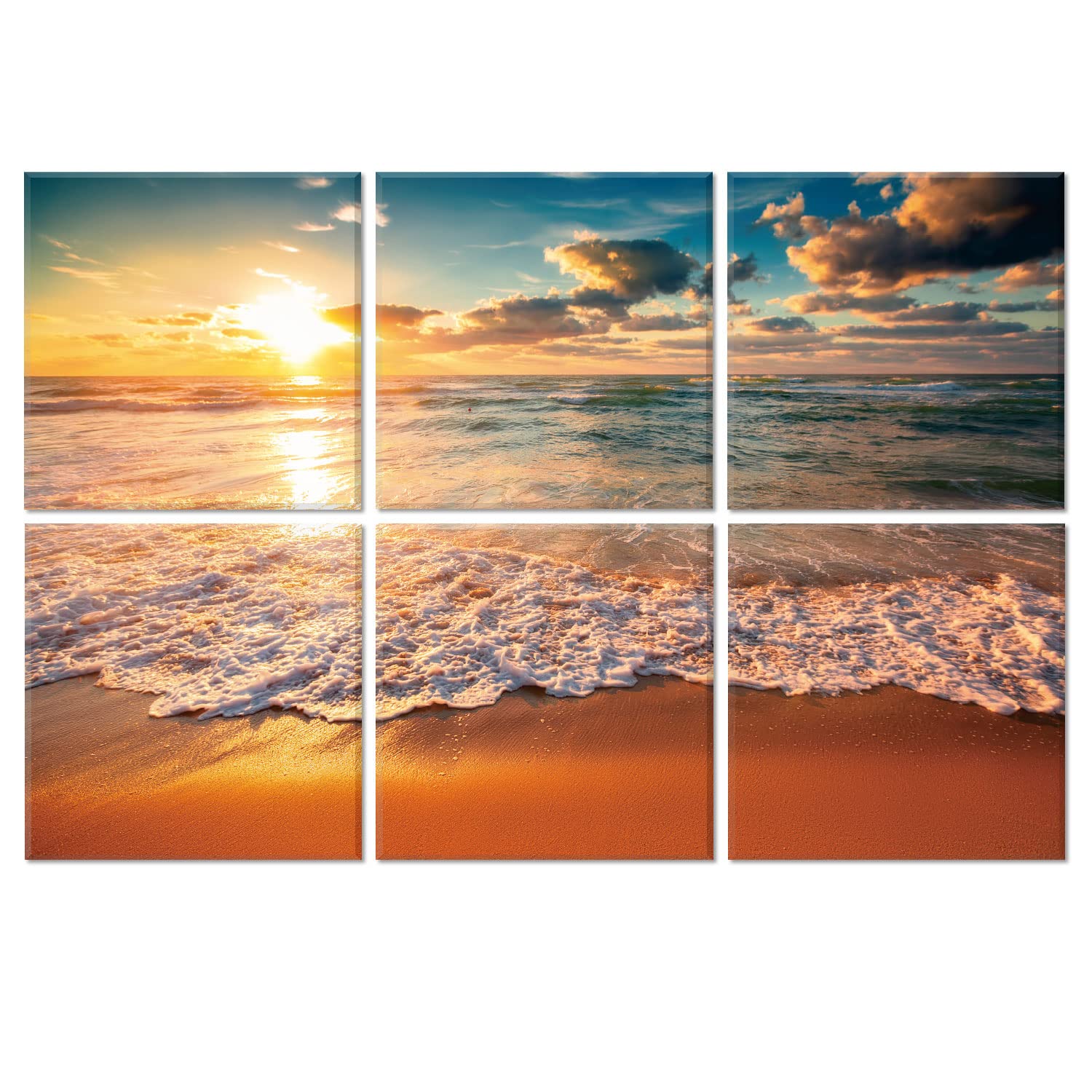 JBER Art Acoustic Panels Decorative, 6 Pack Acoustic Panels Art for Wall Decoration with Self Adhesive, Suitable for Recording Studio, Home Soundproof Wall Panels, 72x48inch (DUSK AND BEACH)