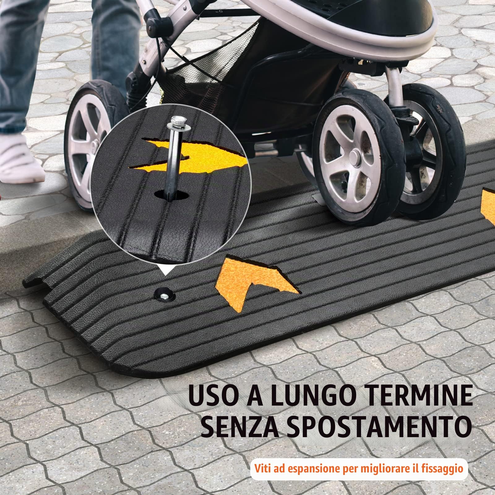 VEVOR Rampa per Soglia in Gomma Altezza 2,5 cm con Canale per Cavi Capacità Max. 15 Tonnellate per Veicoli, Rampa per Soglia Gradini Superficie Antiscivolo 113x24,1x2,5 cm, Rampa Soglia Antiscivolo