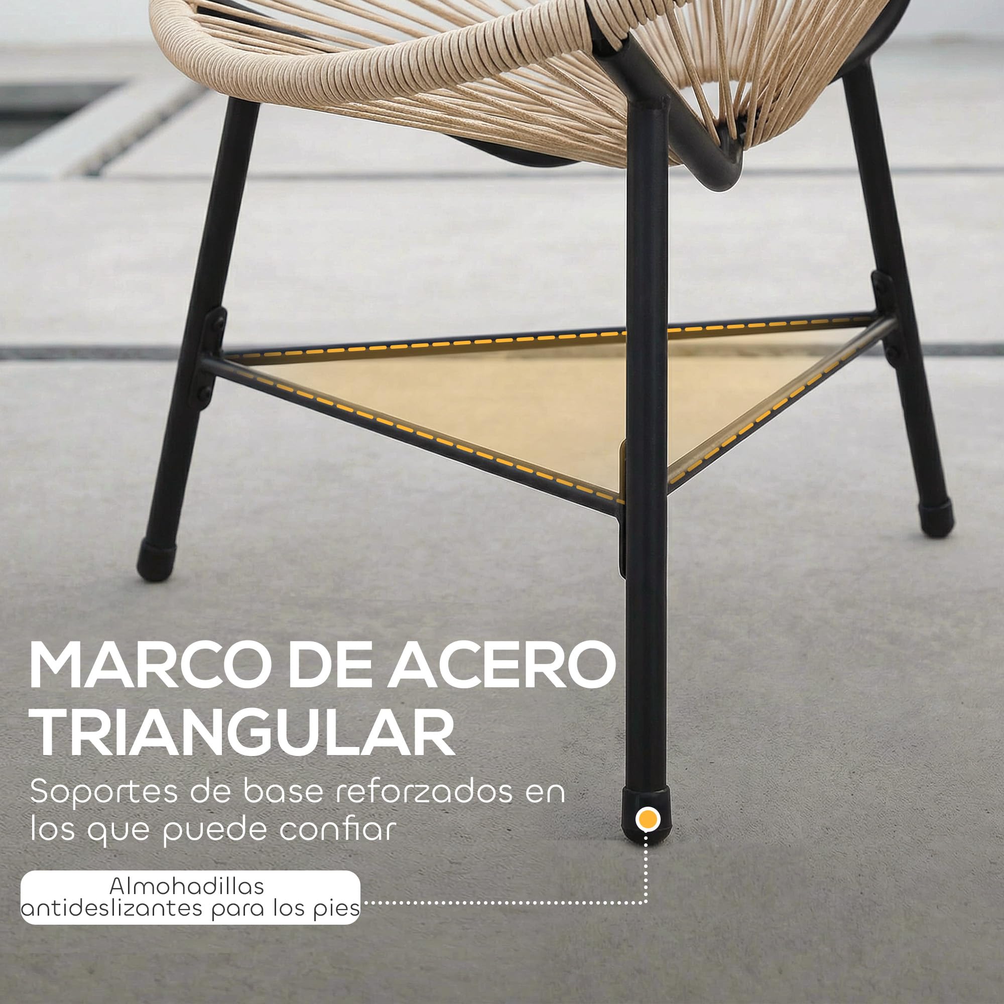 Outsunny Conjunto de 2 Sillas Acapulco de Jardín de Ratán Sintético | Sillas de Jardín Exterior, Silla Acapulco Exterior, Estructura de Acero Triangular, Balcón, Terraza, Carga 120 kg, Natural