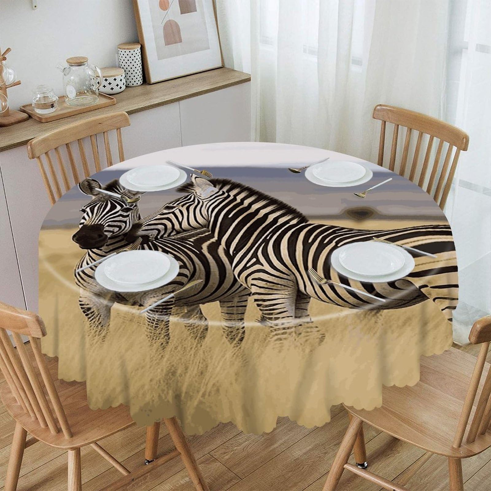 FekiLoot 60 Inch Round Zebras on South Africa Tablecloth Waterproof Heavy Duty Polyester Table Cloth Spill-Proof Wipeable Table Cover Decorative Circle Dining Tablecover for Party Outdoor