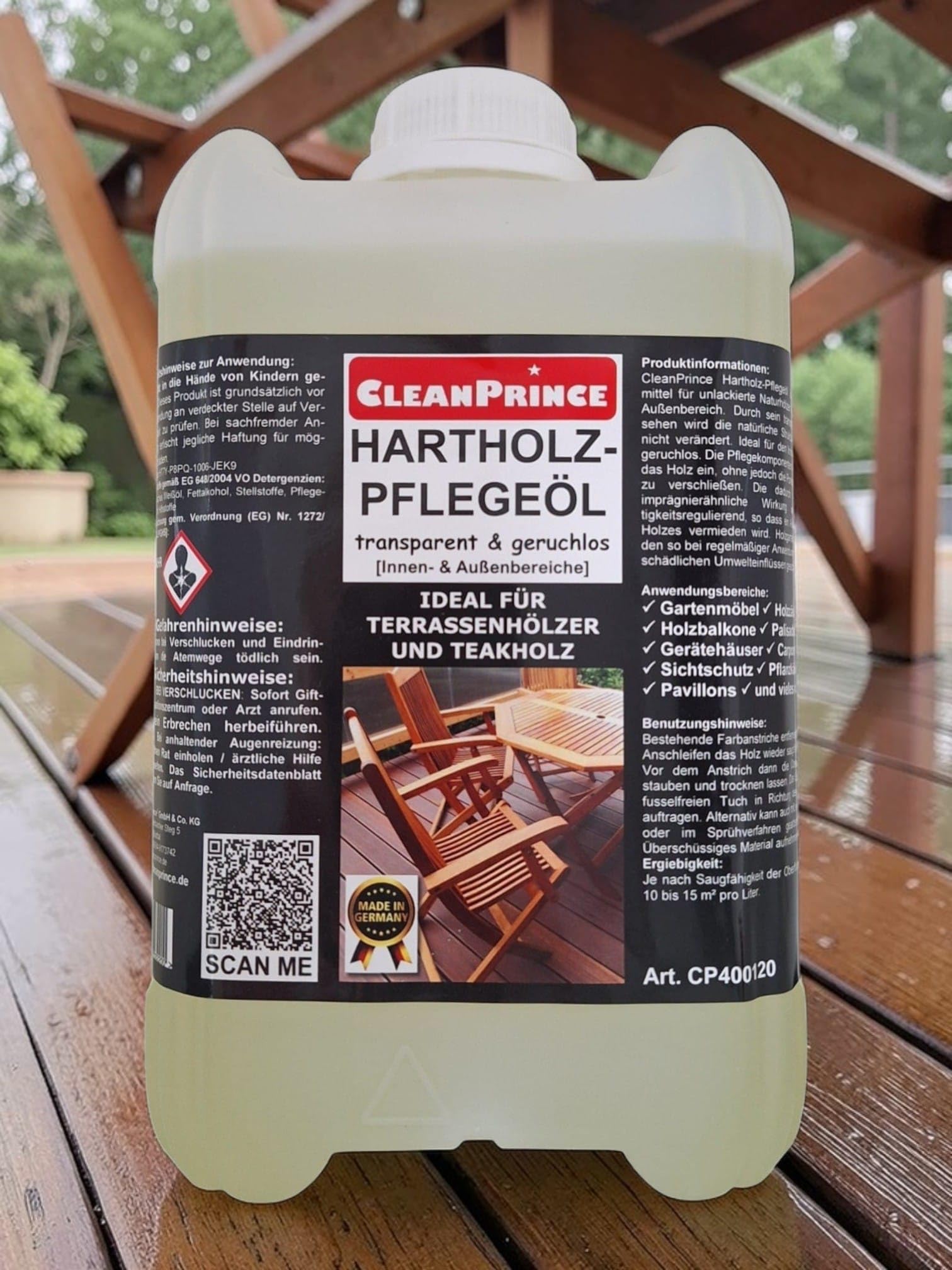 5 Litre cleanprince Bois de Feuillu Huile D'Entretien D'Abrasin Soin Teck Bankirai Traitement Hartholz-Öl Hartholzpflege Table en Banc Chaise Charpentier Schreinerbedarf Accessoire Imprégner Peinture