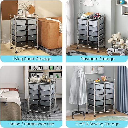 Vista 127 de Giantex - Carrito rodante, 10 cajones, organizador para aula, carrito de almacenamiento con ruedas para útiles escolares, de oficina, hogar, Negro