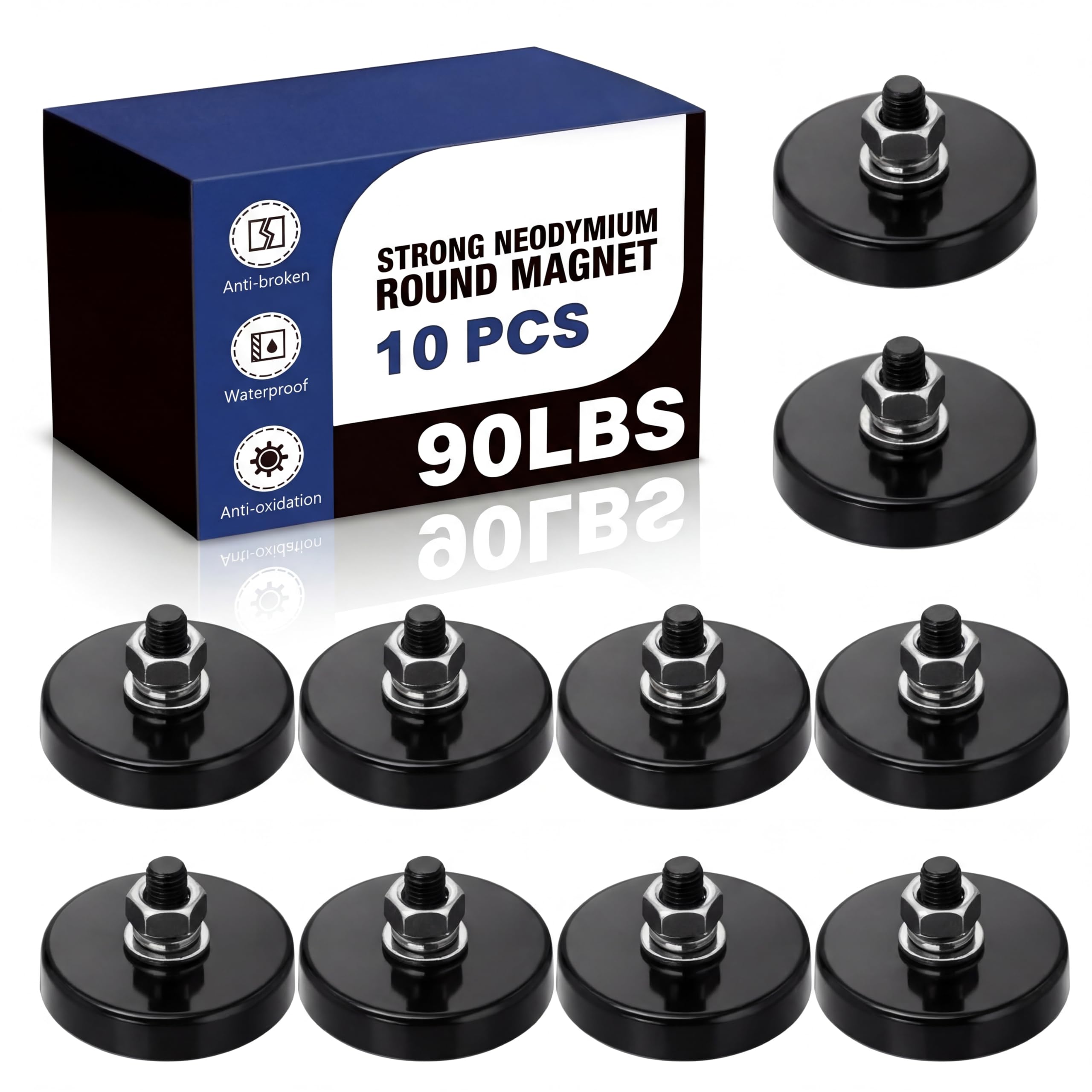 Therwen 10 Pack 150 lb Magnet with Threaded Stud, 1.42 In-90lb-m6, Silver — Amazon image 14