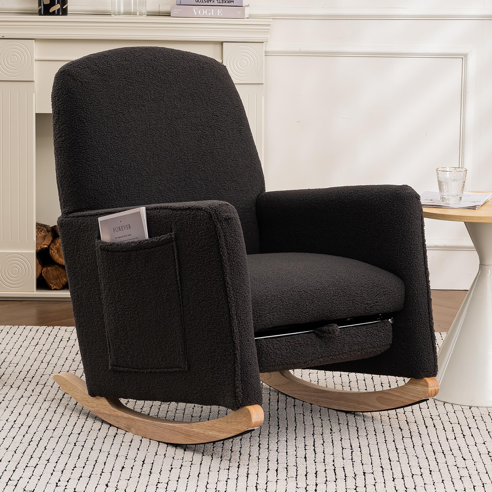 Soweiz Mecedora con taburete, sillón relax con otomana, mecedora para el salón, tela de peluche, 67x126x98 cm