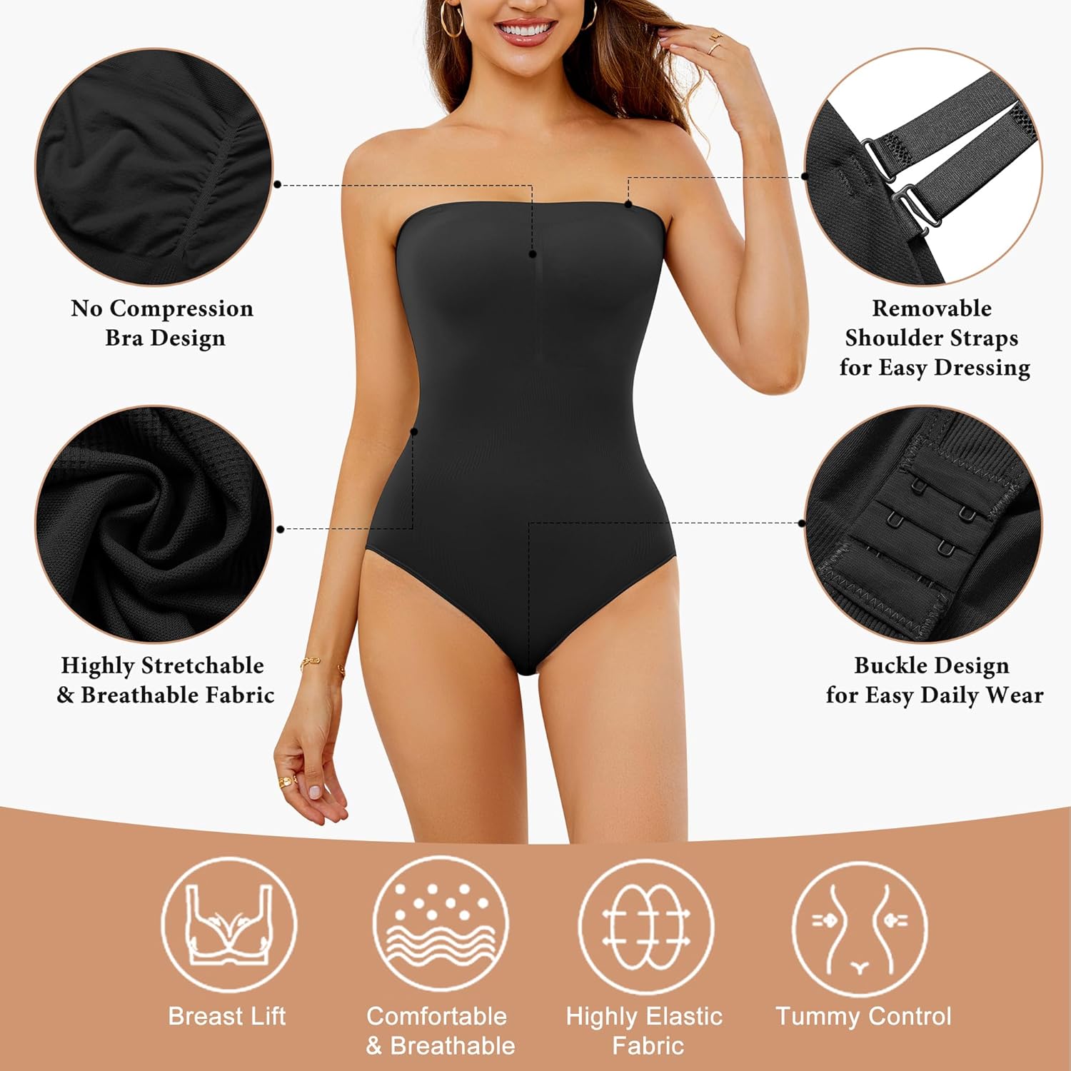 Strapless Shapewear for Women Tummy Control Shapewear Seamless Bodysuit Body Shaper - Image 6