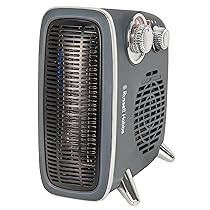 Russell Hobbs Riscaldatore elettrico 1800 W, 1.8 KW, termoventilatore retrò orizzontale, verticale con termostato regolabile, 2 impostazioni di calore, controllo a ghiera, RHRETHFH1001G, Grigio