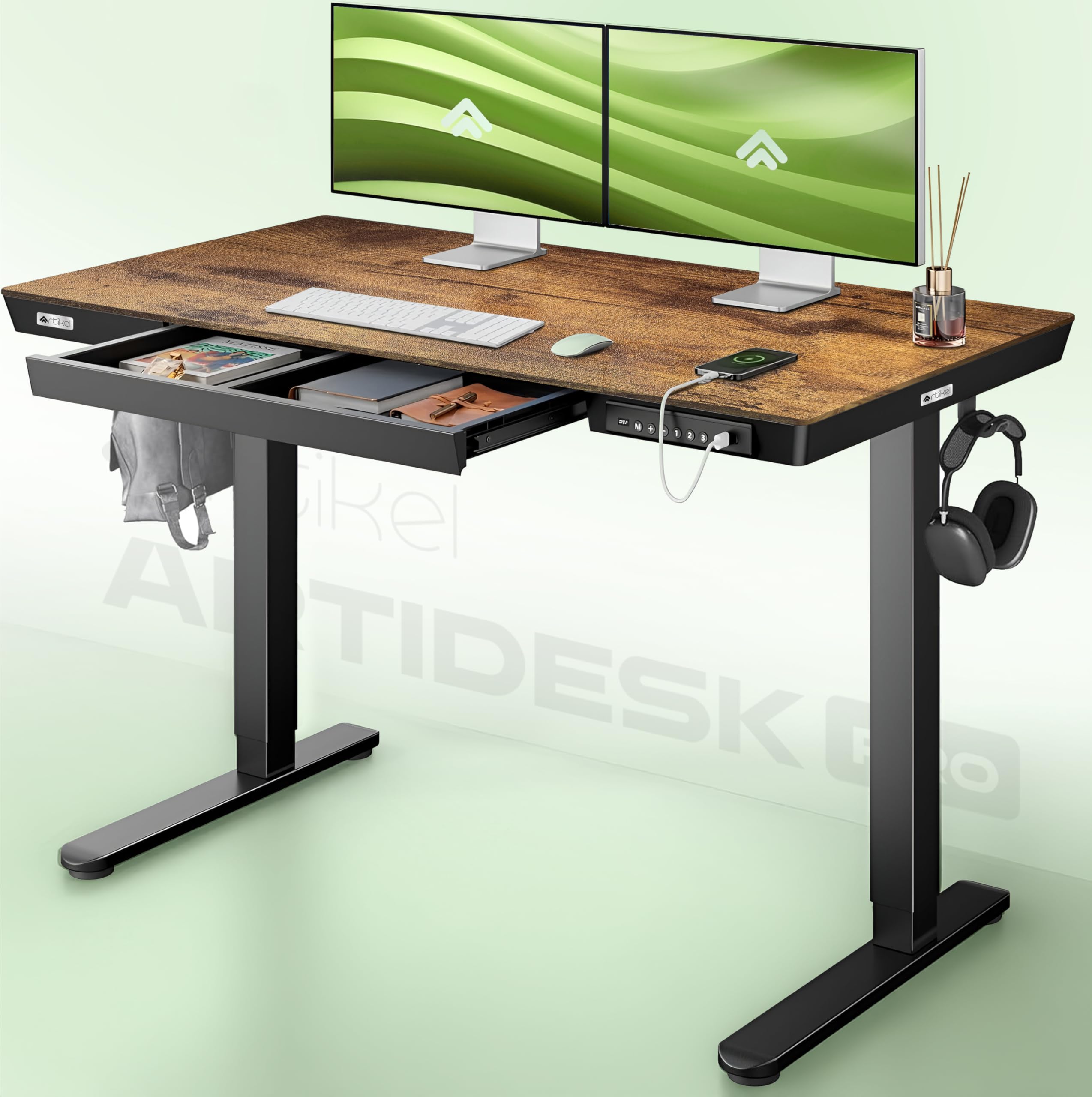 Artidesk Pro Electric Height Adjustable Office Table DIY|100 Kg Wt.|Smart Panel USB & Type C & Anti- Collision Sensor|Sit Stand Computer Desk|120 X 60 Cm| Brown