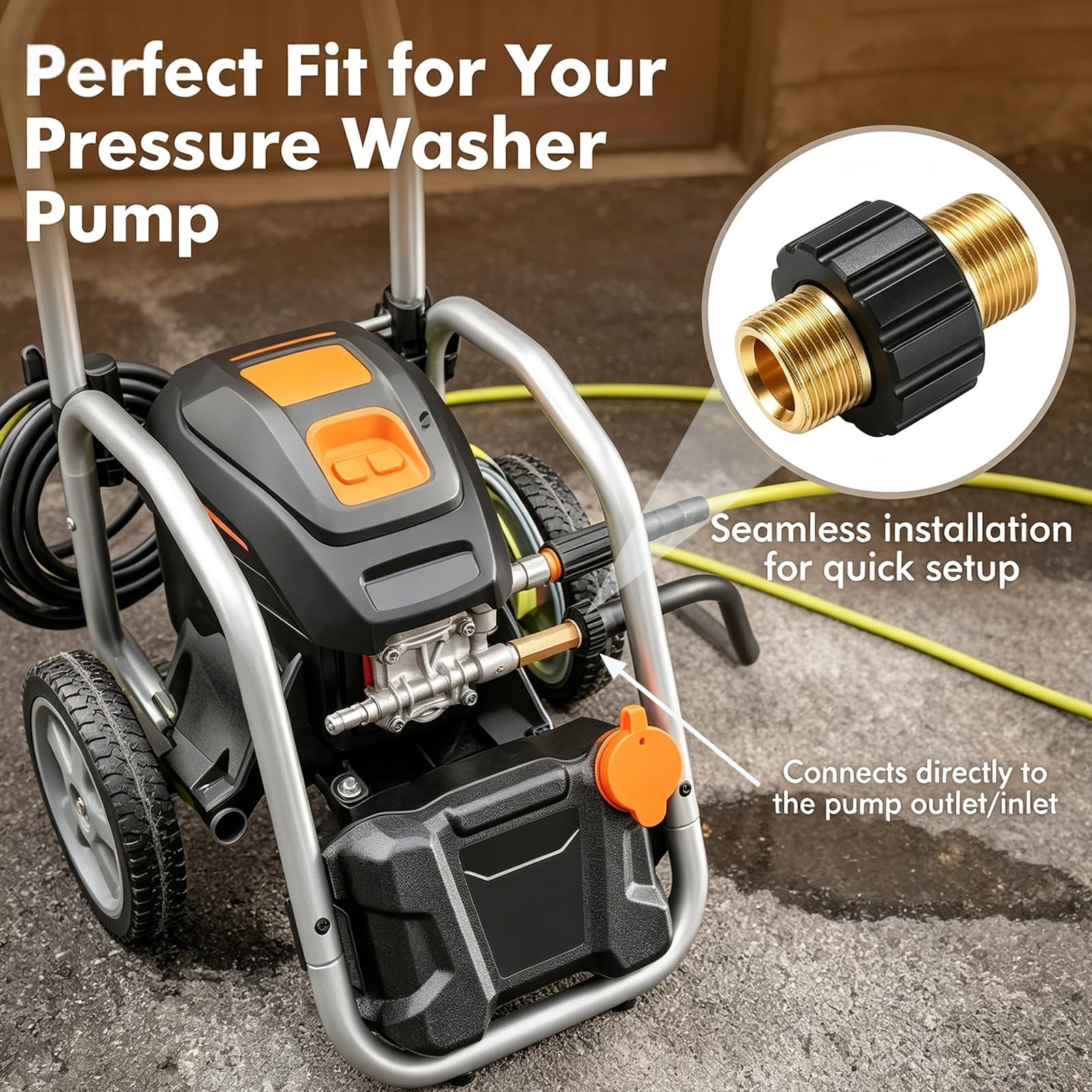 Adaptador de conector rápido M22 x 1,5 rosca métrica para limpiadores a presión compatible con series K, HD y HDs, acoplamiento de latón con diámetro interior de 14 mm, resistente y duradero