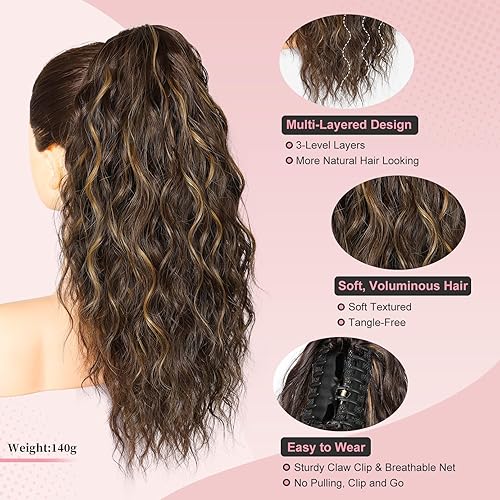 Miniatura 2 de Extensión de cola de caballo de 16 pulgadas, extensiones de cabello con clip de garra, extensiones de cabello sintético natural suave y ondulado