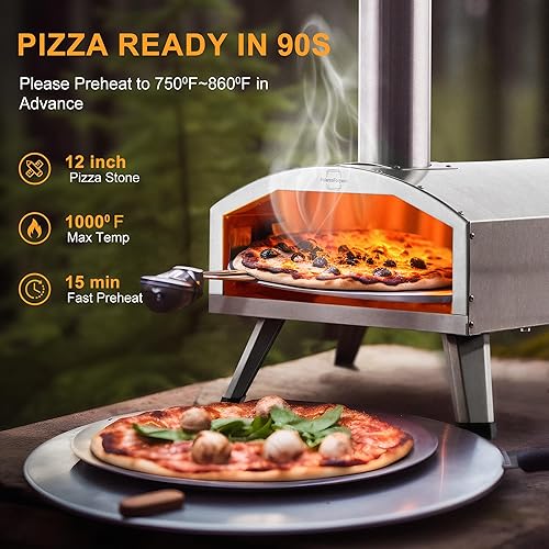 Miniatura 2 de PolarcoForgeco Horno de pizza al aire libre de leña - Horno de pizza al aire libre de 12 pulgadas con piedra giratoria para pizza, horno de pizza de