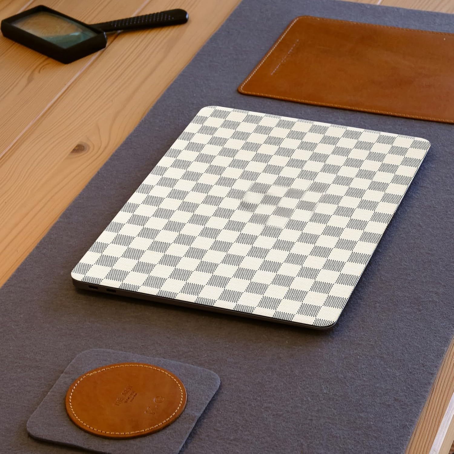 Compatible with MacBook Air 15 inch 2025 2024 2023 M4 M3 M2 A3241 A3114 A2941, Classy Luxury Textured Checker Checkerboard Grid Pattern PU Leather Hard Shell & Keyboard Cover, Beige Checkered - Image 5