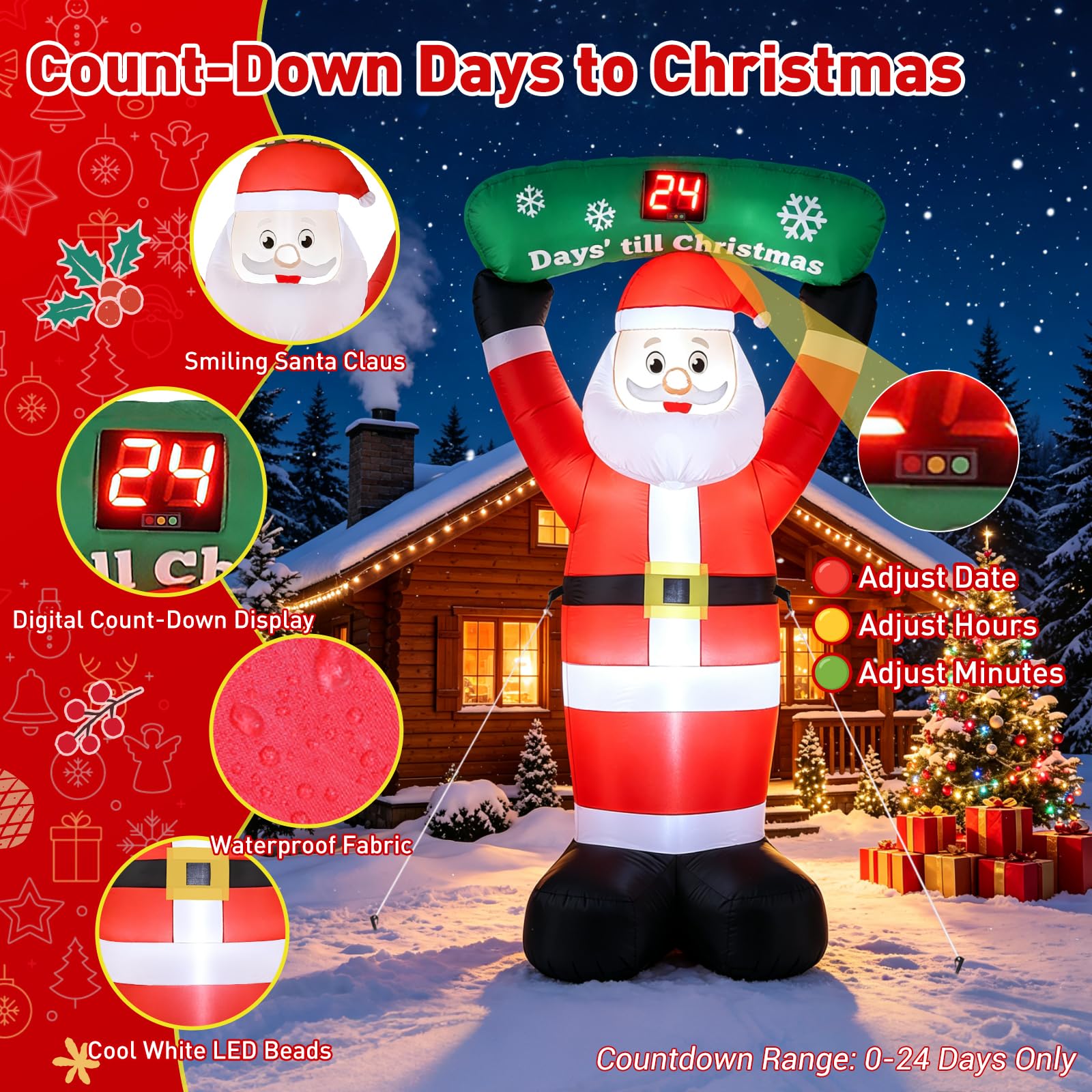 Quntis LED Pere Noel Gonflable Exterieur 244 CM avec Compte à Rebours