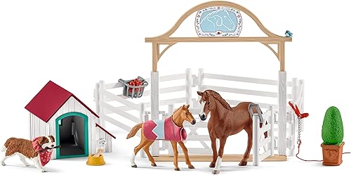 Miniatura 4 de Schleich Horse Club, juguetes de caballo para niñas y niños, juego de caballos invitados de Hannah con juguetes Ruby The Dog y Caballo, 20 piezas, a