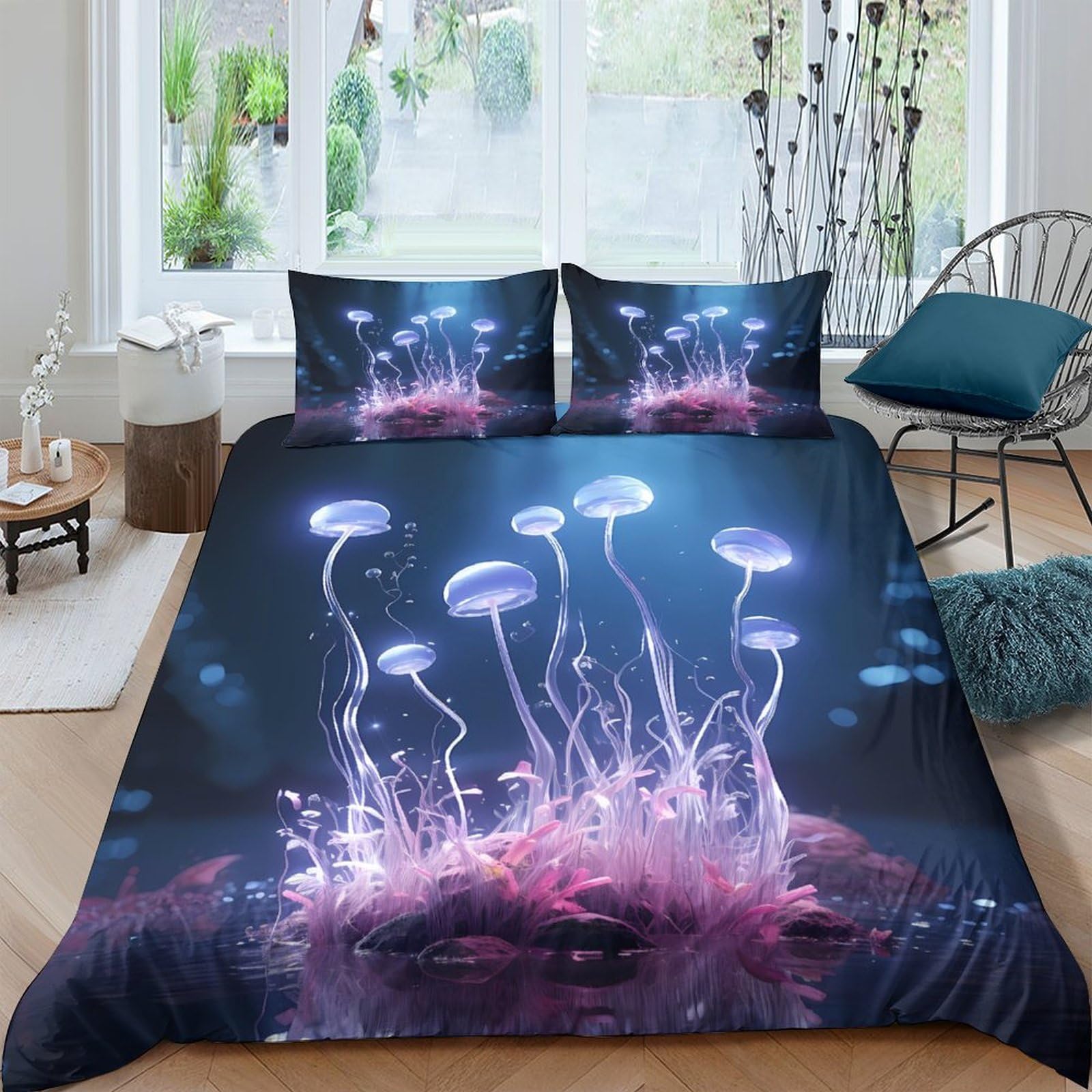 Ctjqhvkz Style-5 3D Printed Glowing Jellyfish Fitted Sheet Microfiber Soft Breathable Underwater Fantasy Bed Cover For Bedroom Decor Single（135X200cm）