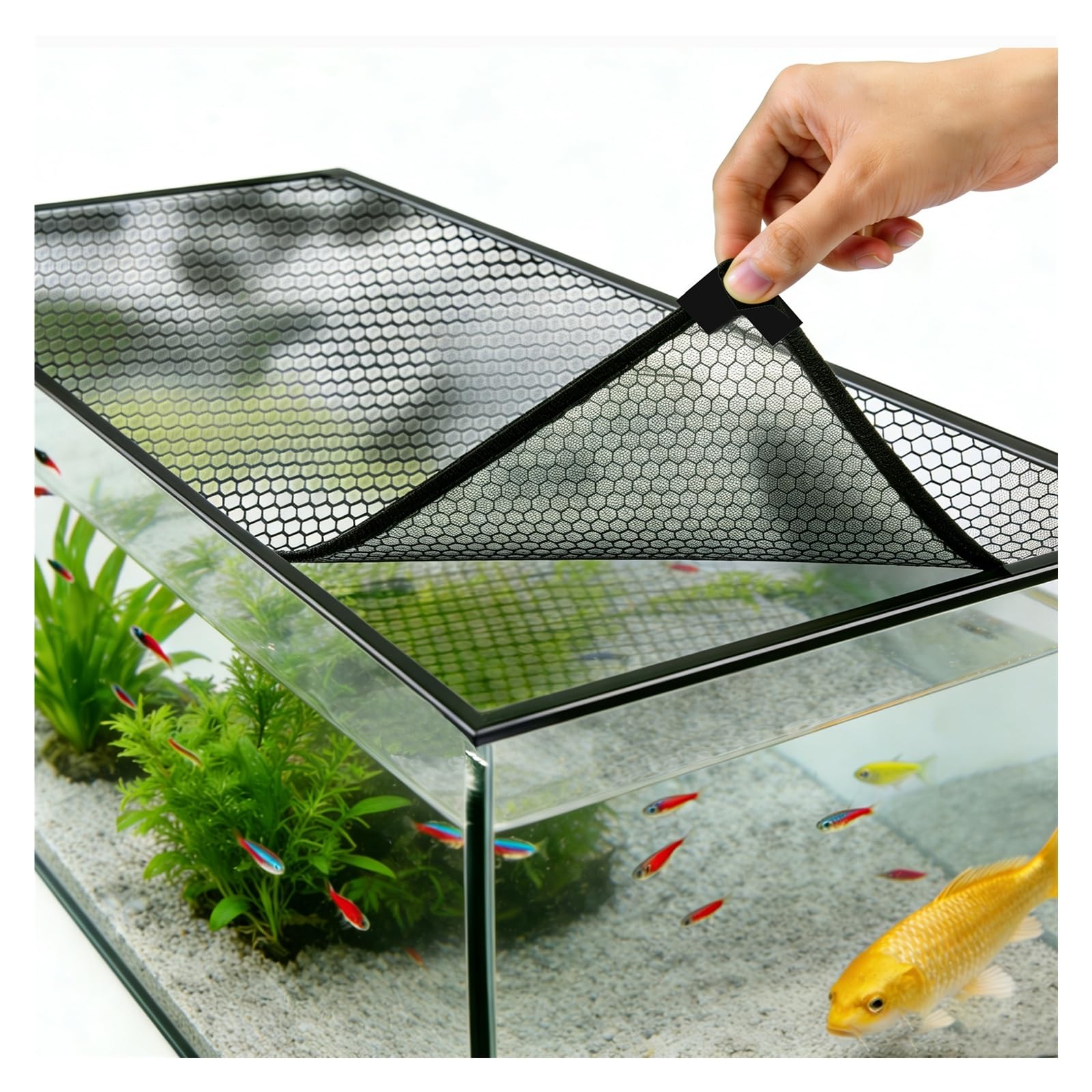 Reptile Tank Escape Proof Net Fresh Air Netting Fish Lid Magnetic Aquarium Lid Tank Hood top Cover Anti(120cm x 50cm)