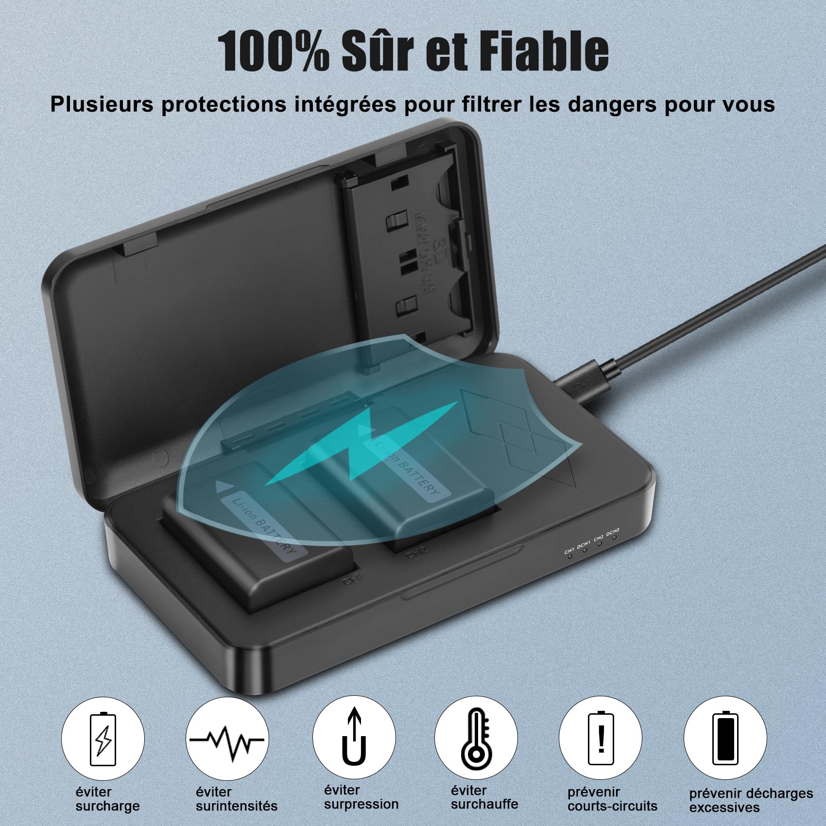 JYJZPB NP-FW50 Batterie de Rechange et A7 II Chargeur pour Sony Alpha A6000 A6400 A6500 A6300 A6100 A7II ZV-E10 A7 A7RII A7SII A7S A7S2 A7R A7R2 A5100