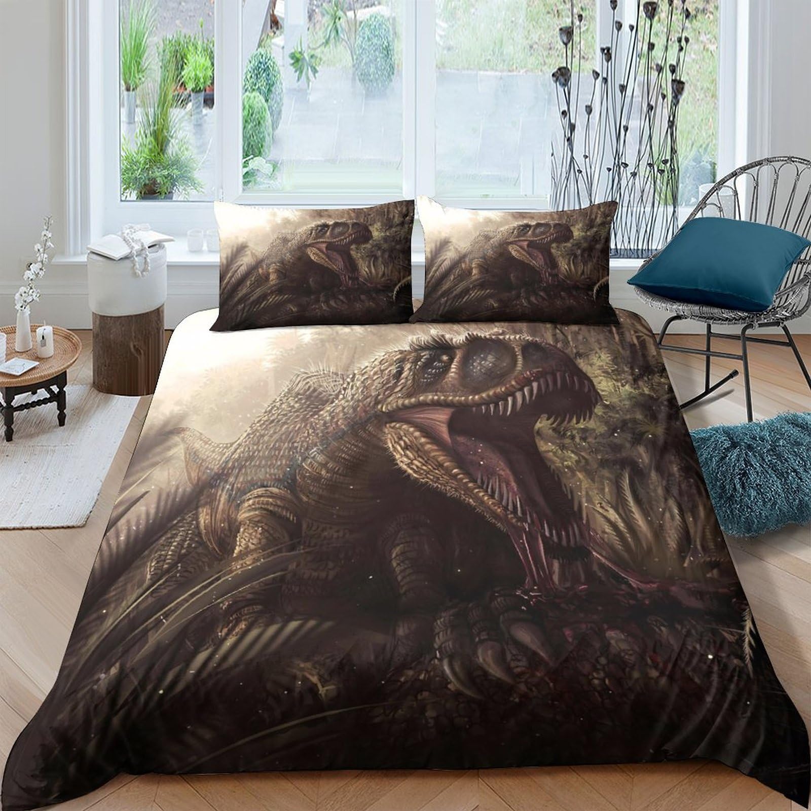 Ctjqhvkz Style-6 3D Printed Dark Forest Dinosaur Fitted Sheet Microfiber Soft Breathable Prehistoric Creature Bed Cover For Bedroom Dorm Decor Single（135X200cm）