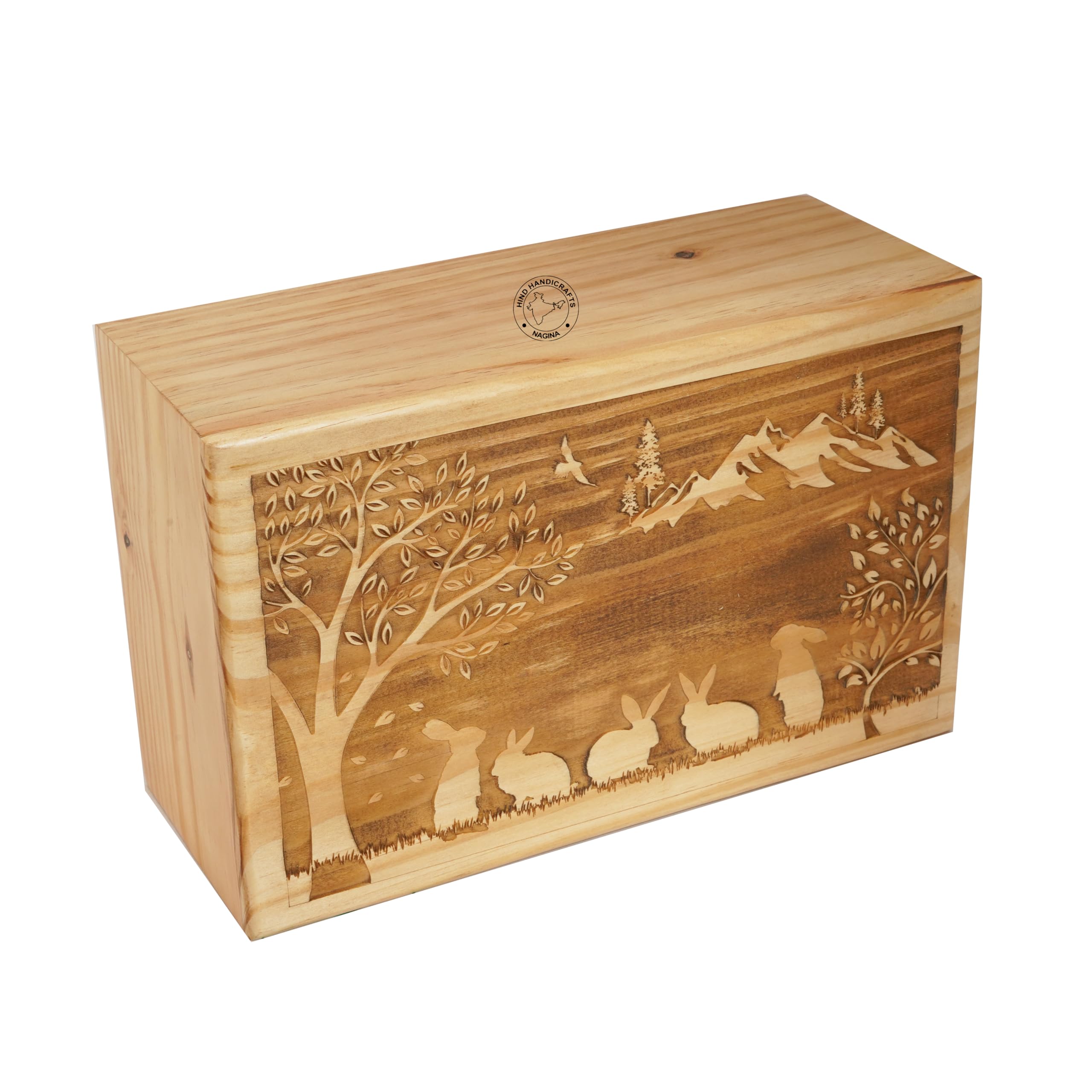 HIND HANDICRAFTS Handcrafted Horse Wooden Cremation Urns for Human Ashes Adult Large - Funeral Urn Box - Burial Urns for Columbarium (Life Tree Rabbit, 250 Cubic Inches)
