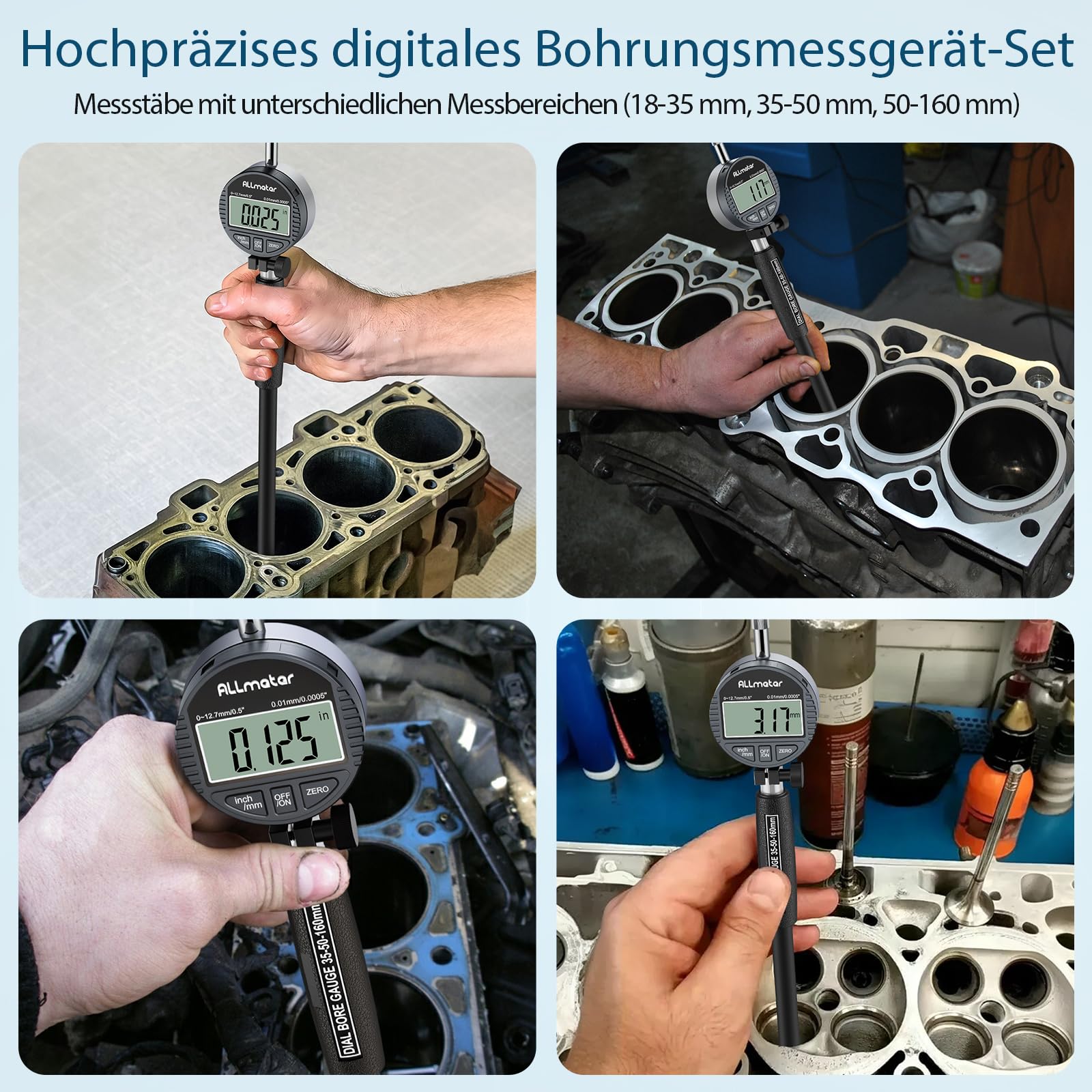 Digitales Bohrungsmessgerät 18-160mm – Präzises Innenmessgerät mit LCD-Messuhr, 0,01mm Genauigkeit, tiefes Messen bis 150mm, inkl. Zubehör & ABS-Box