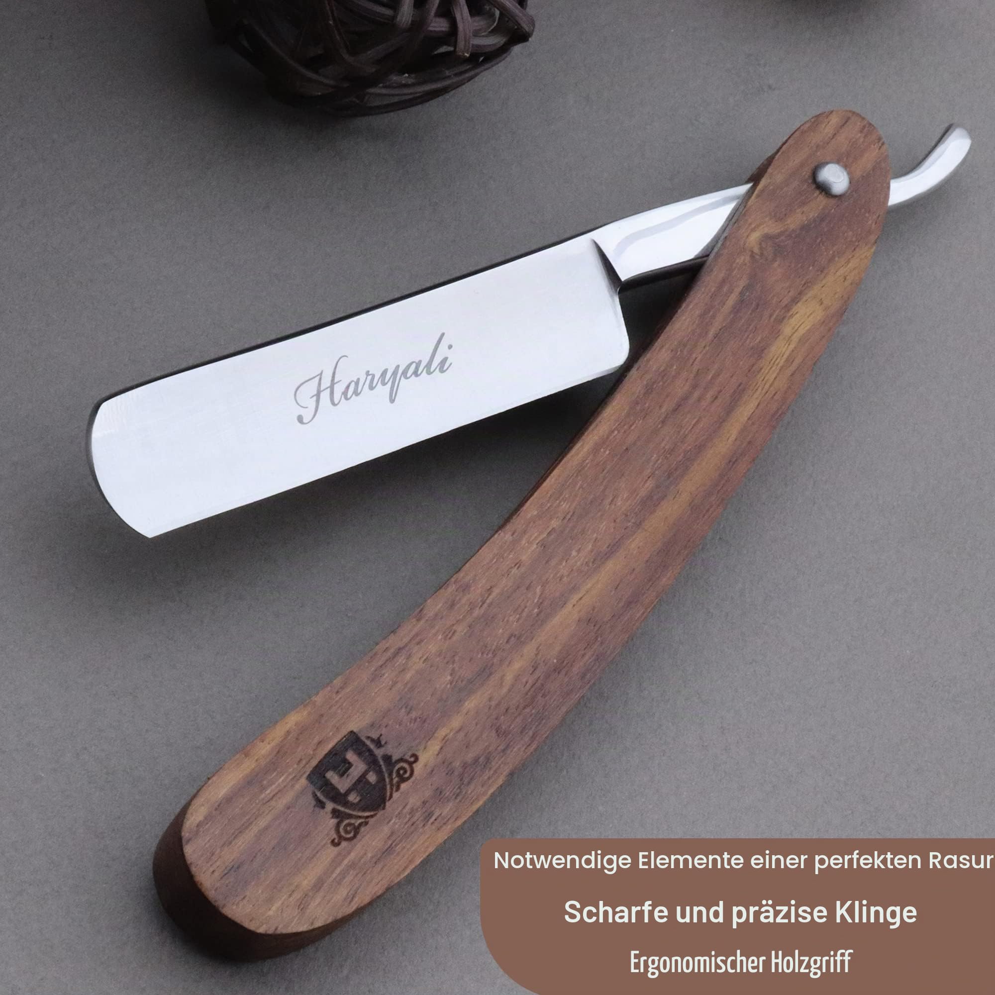 Classic Collection Barber Salon Rasiermesser aus Holz, gerader Schnitt, schwarzes Dachshaar, Lederstreichriemen und Schleifpaste, 5-teiliges Set
