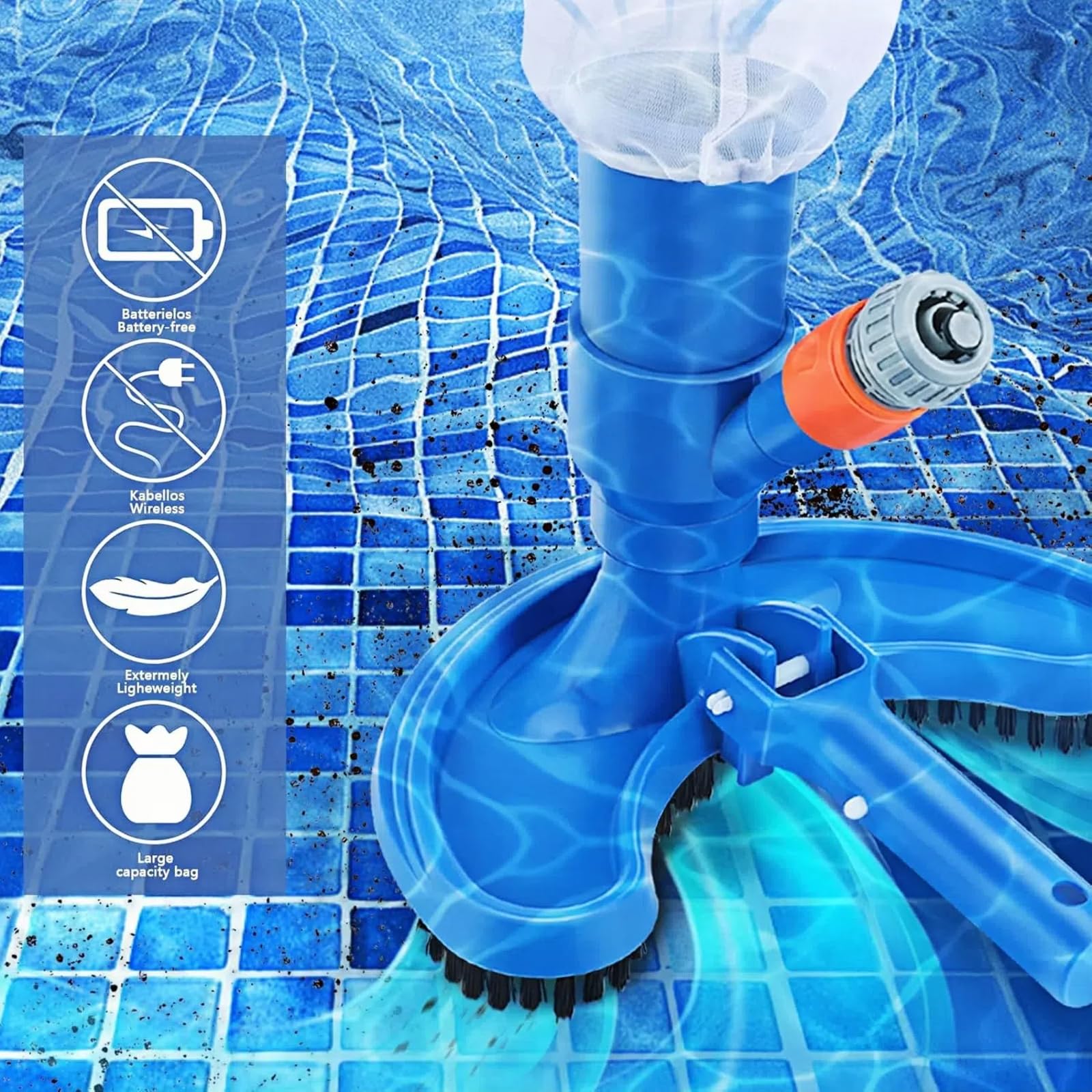 Aspirateur de piscine - Aspirateur manuel portable avec sac à cordon pour le nettoyage de piscine, bassin et jacuzzi