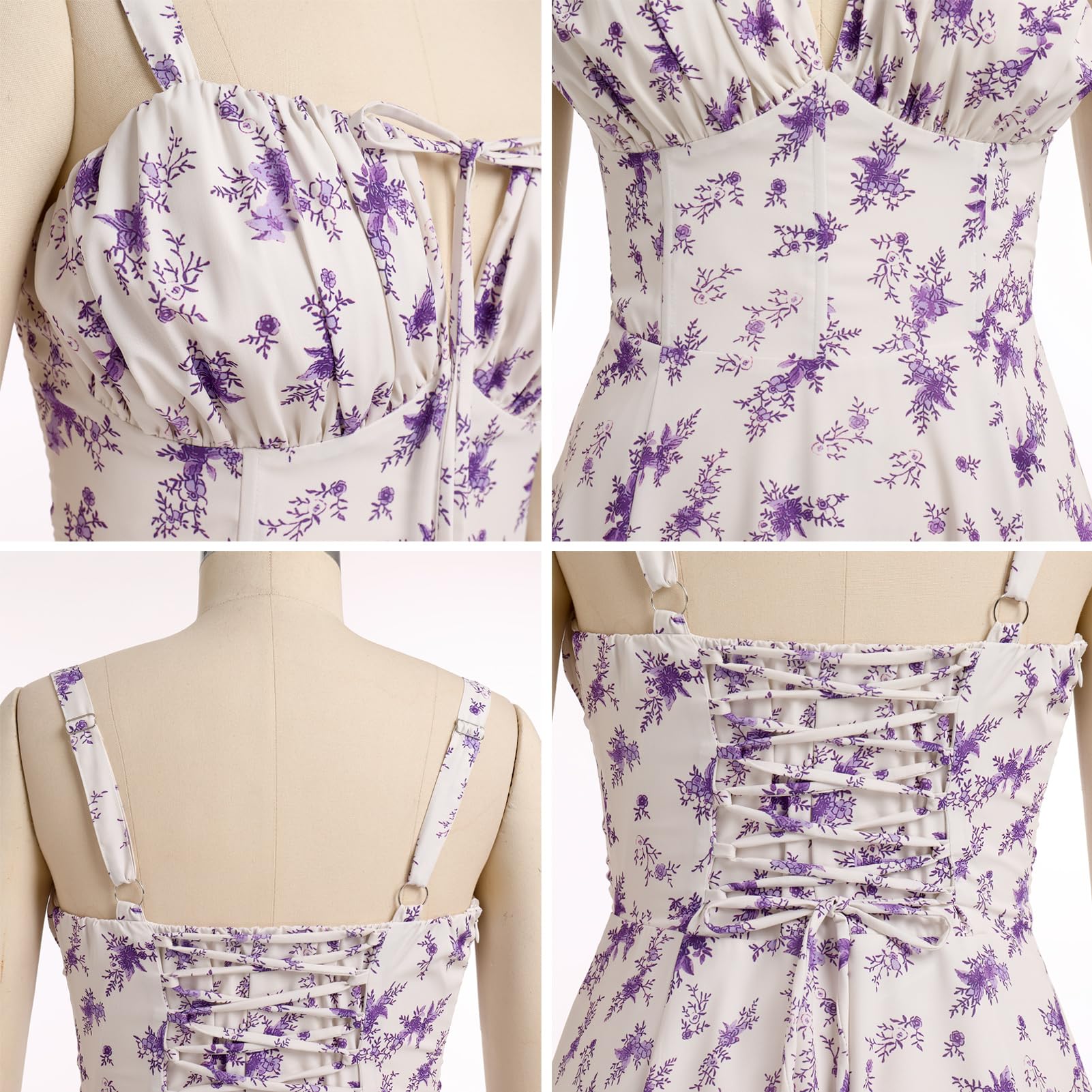 Women's Floral Corset Dress Formal Cocktail Dresses Going Out Casual Sundress Split Thigh Spaghetti Strap Vintage Dress: X-Large Purple Flower
