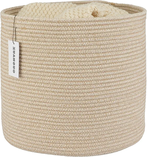XUANGUO Cotton Rope Basket For Girls Boys Kids 16”X14” Baby Laundry Basket Nursery Bin Round Woven Baskets Organizer For Storage Toys Blankets Shoes Clothes oatmeal