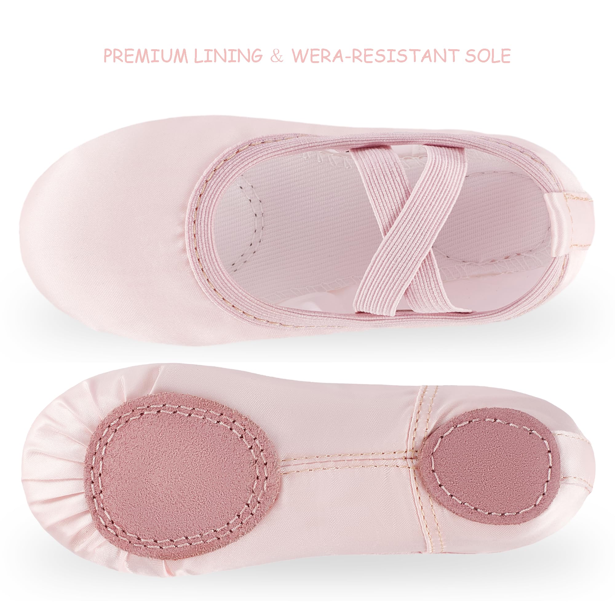 Triple Deer Ballettschuhe für Mädchen, Satin, Tanz-Übungs-Hausschuhe, geteiltes weiches Leder, flache Sohle, Yoga, Gymnastik, Schuhe (Kleinkind/kleine/große Kinder)