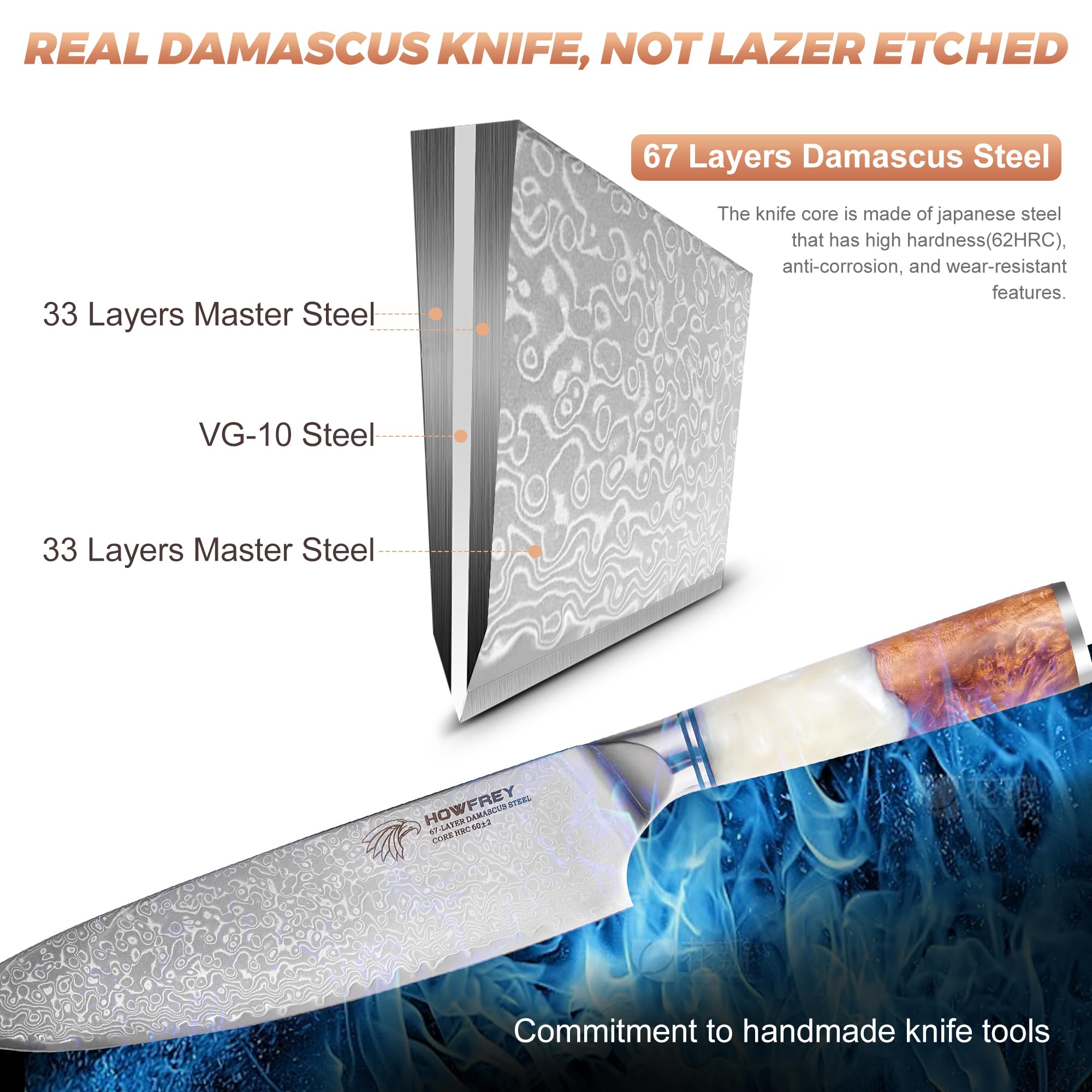 Damascus Chef Knife 8 Inch, 67-Layer Japanese Kitchen Knives Sharp VG-10 High Carbon Stainless Steel with Ergonomic Pakkawood Handles, Elegant Gift Box Packaging for Home and Kitchen — Amazon image 3