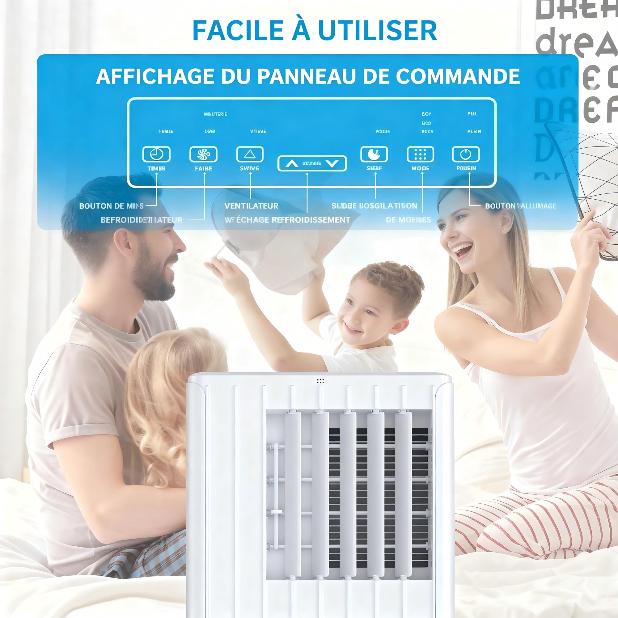Garvee Climatiseur Portable 9000 BTU pour Pièces jusqu’à 26 m², 3 en 1 Refroidissement Déshumidification Ventilation, Double Tube, Silencieux ≤52 dB, Minuterie 24h, Télécommande Incluse
