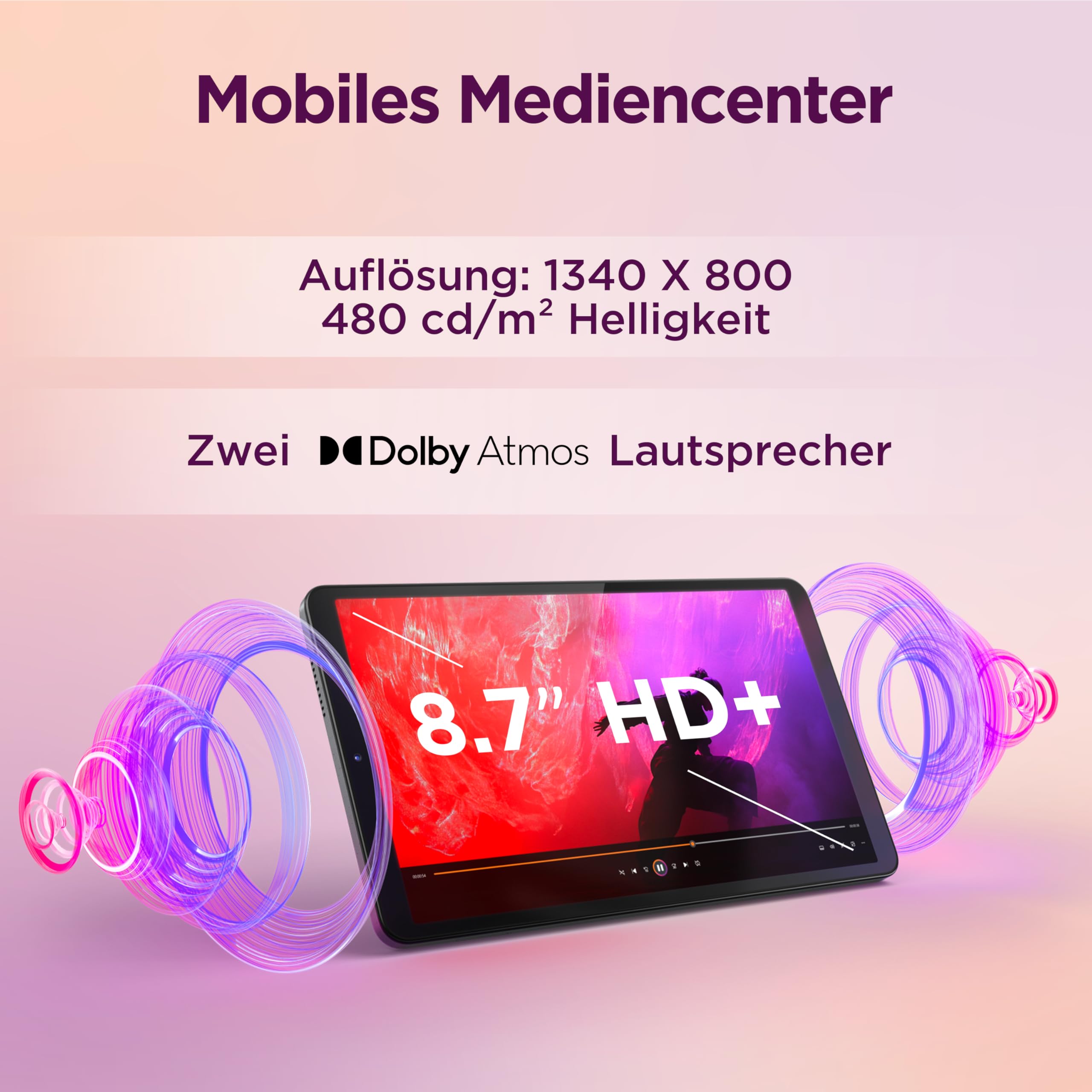 Lenovo Tab One Tablet | 8.7" 1340 x 800 LCD Display | MediaTek Helio G85 | 4GB RAM | 64GB Speicher | Android | Luna Grey