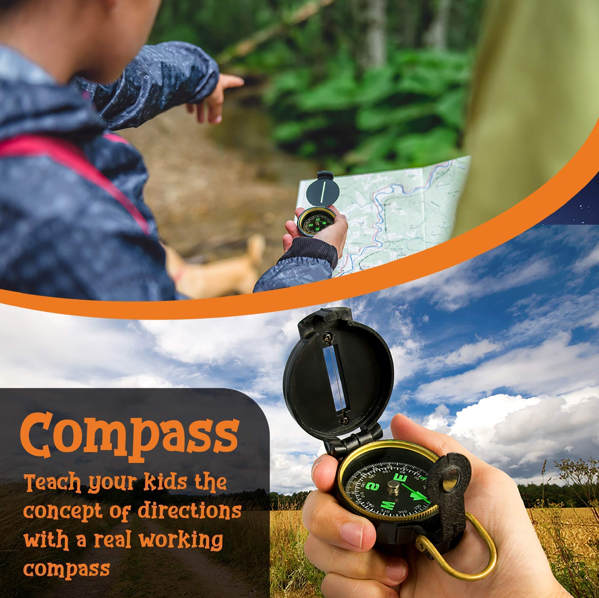 Kit De Exploración Al Aire Libre: Juguetes De Regalo para Niños Y Niñas De 3 A 12 Años, Juego De Juguetes Adventure Explorer: Binoculares, Brújula, Lupa, Linterna, Silbato, Bolsa con Cordón,Concor