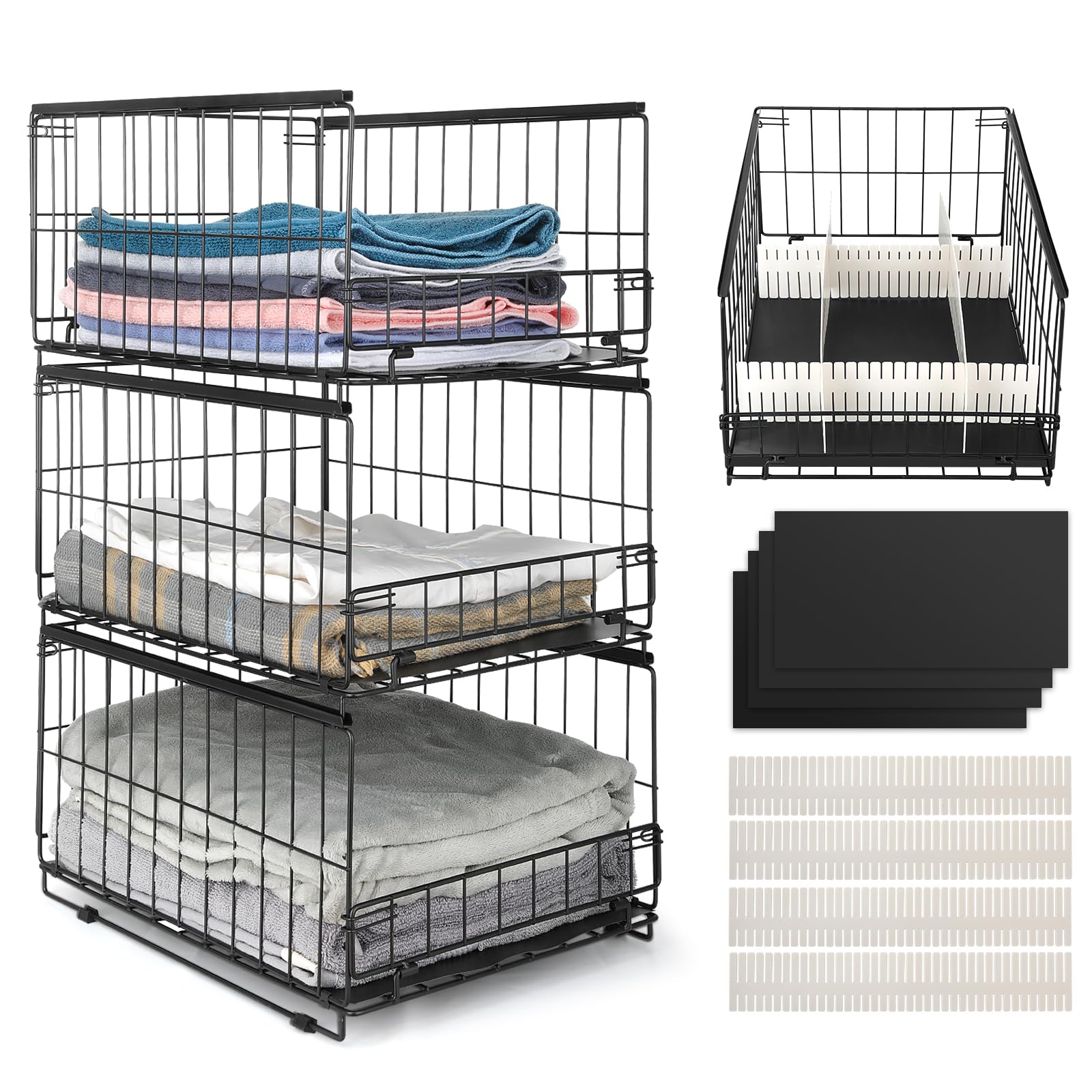 Wuciray 3/4 pcs Organizador Armario Ropa Cajas Almacenaje con Divisores Apilable Separadores Armario Metal