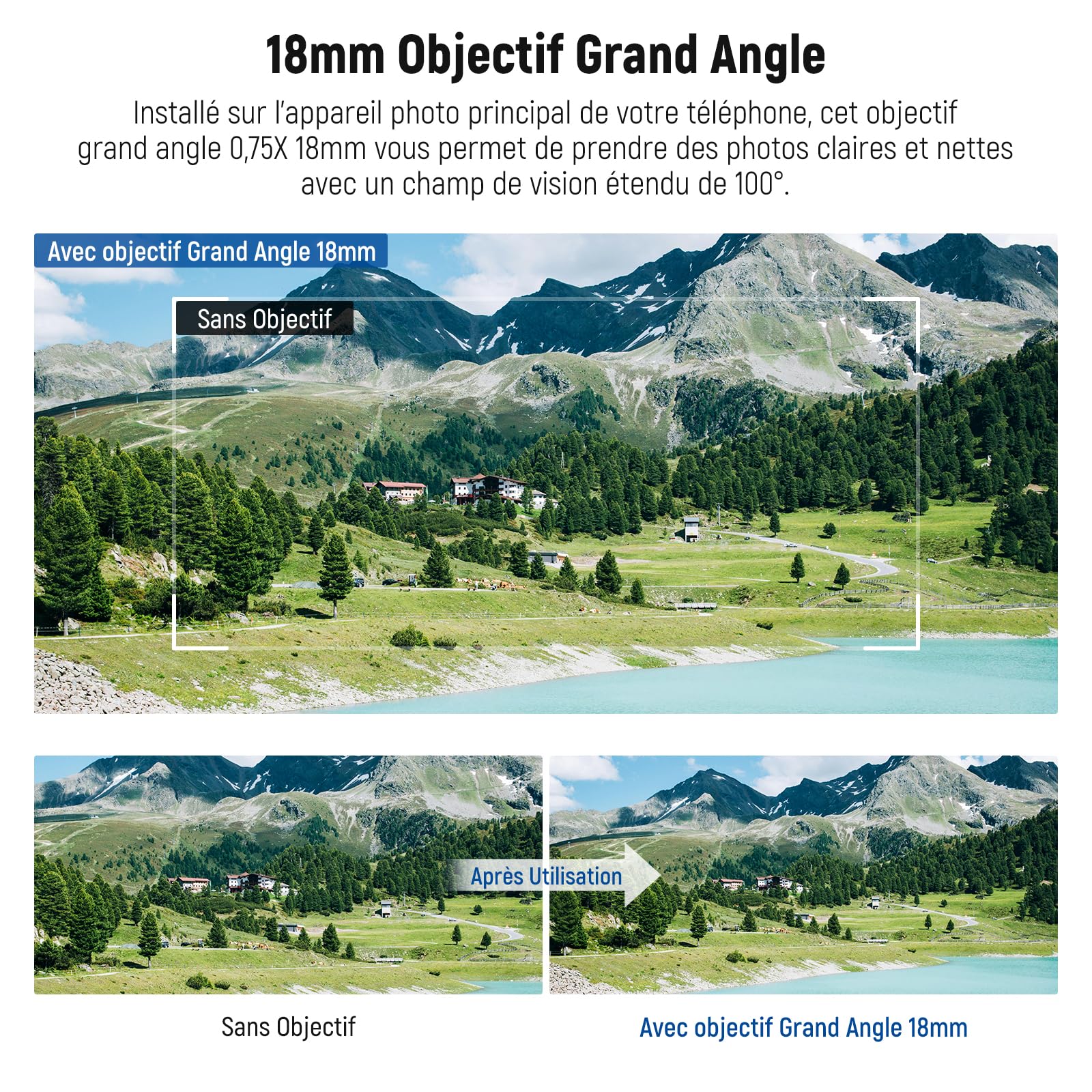NEEWER 18mm Objectif Grand Angle avec Clip Fileté 17mm, Champ de Vision 100°, Grossissement 0.75X, 6 éléments en 5 Groupes, Compatible iPhone Android Samsung, pour la Photographie Mobile, LS-72