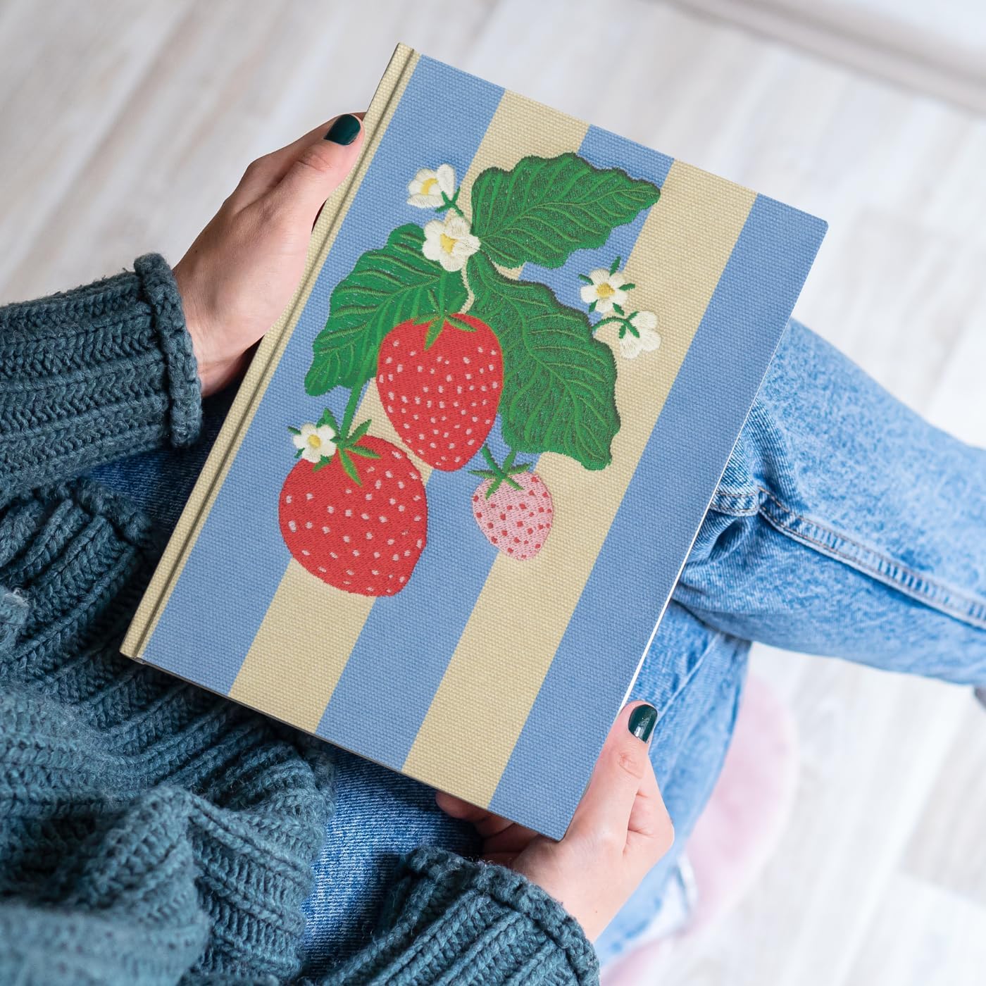 Lady Jayne Embroidered Canvas Hardcover Journal with 192 Lined Pages, 6” x 8.5” – Fruit and Fleur Strawberries (83501)
