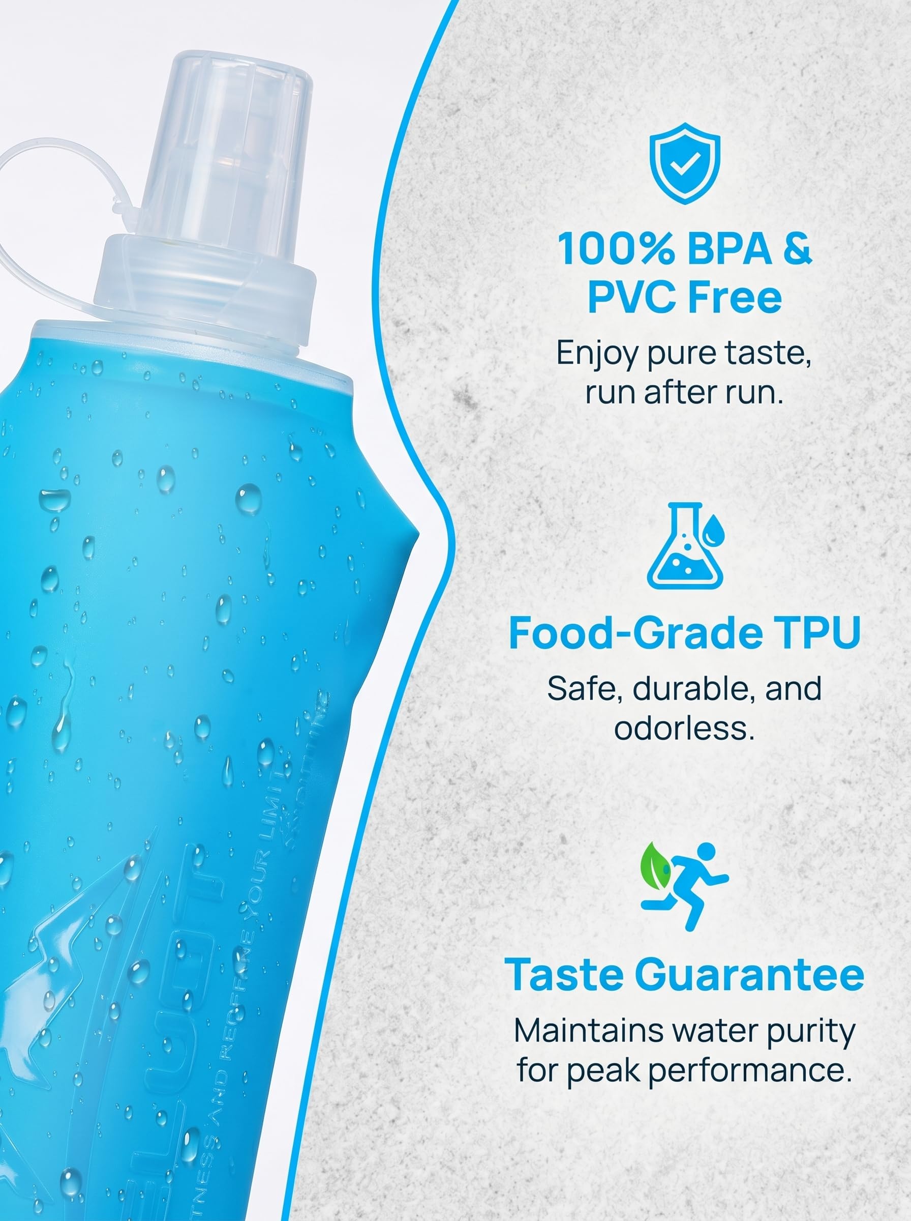 Zelvot Chaleco suave para correr, botella de agua plegable de 500 ml, sin BPA, para mochila de hidratación, botella de agua plegable para correr, senderismo, ciclismo, escalada (blanco, 500 ml)